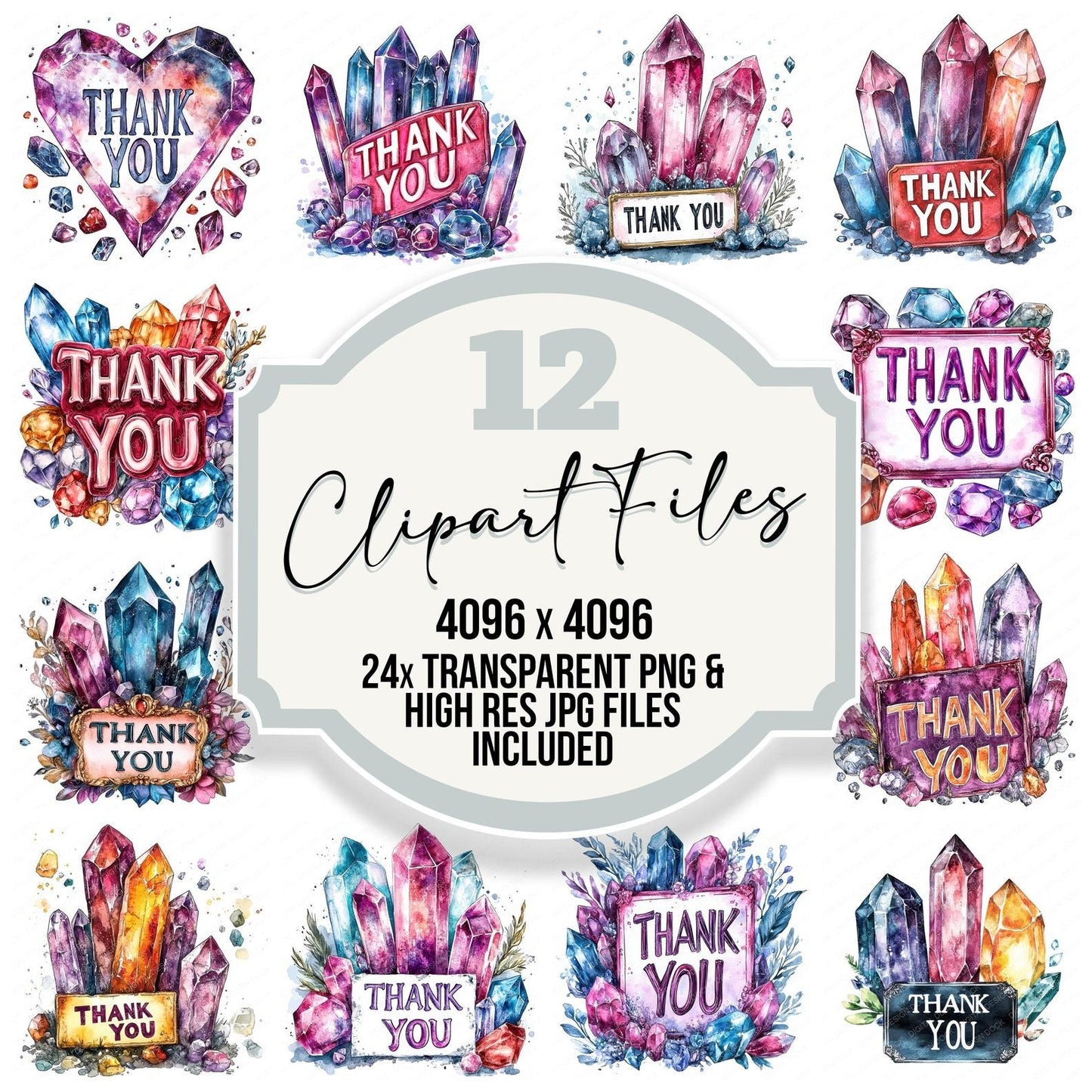 Crystal Gemstone Thank You Sign Clipart Set (DDD005049)