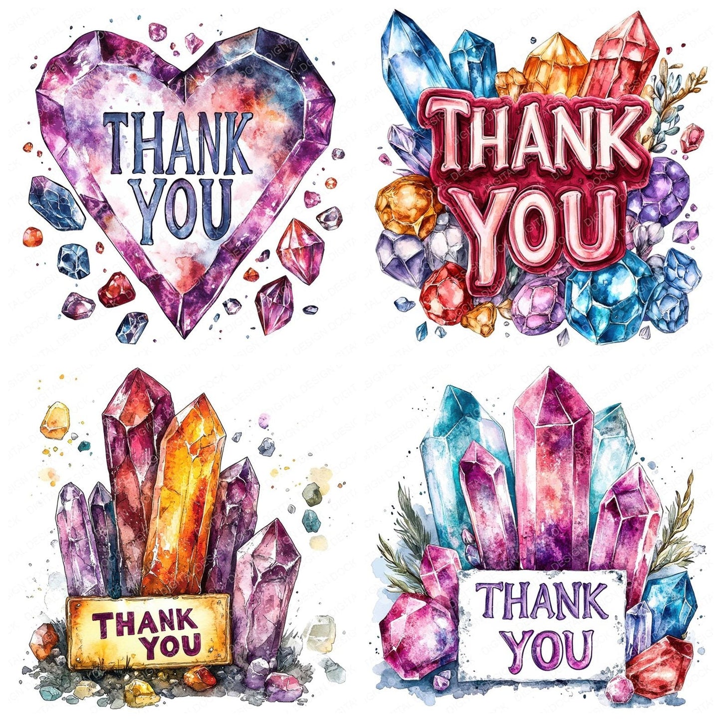 Crystal Gemstone Thank You Sign Clipart Set (DDD005049)