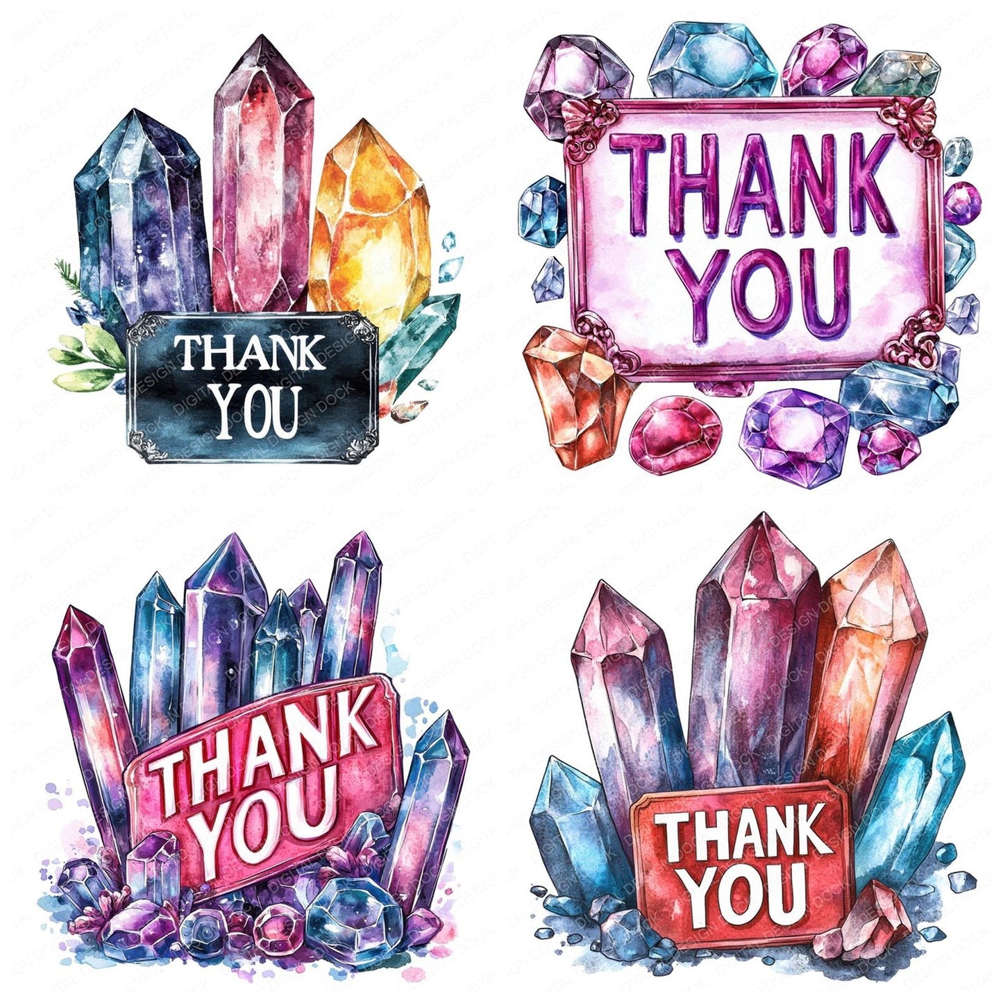 Crystal Gemstone Thank You Sign Clipart Set (DDD005049)