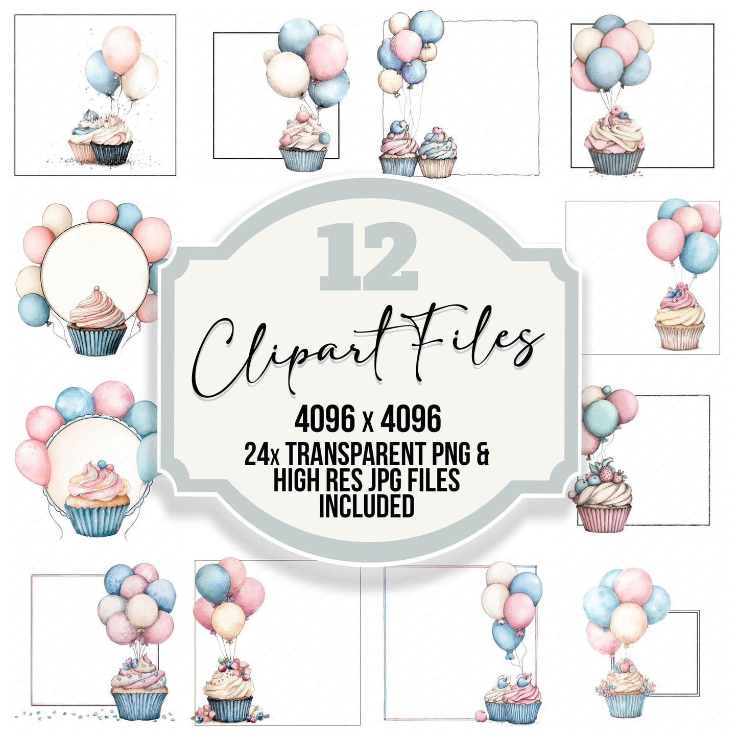 Cupcake Balloon Frame Clipart Set (DDD005053)