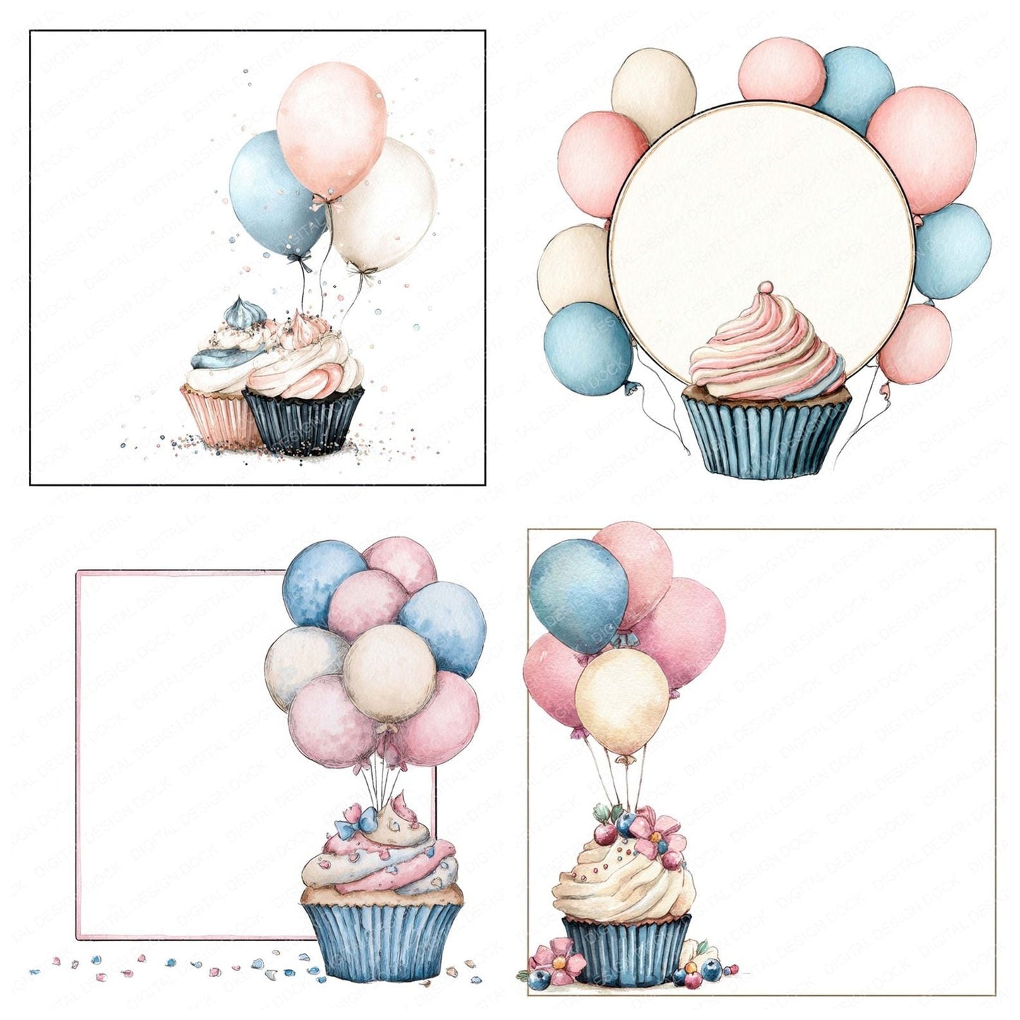 Cupcake Balloon Frame Clipart Set (DDD005053)