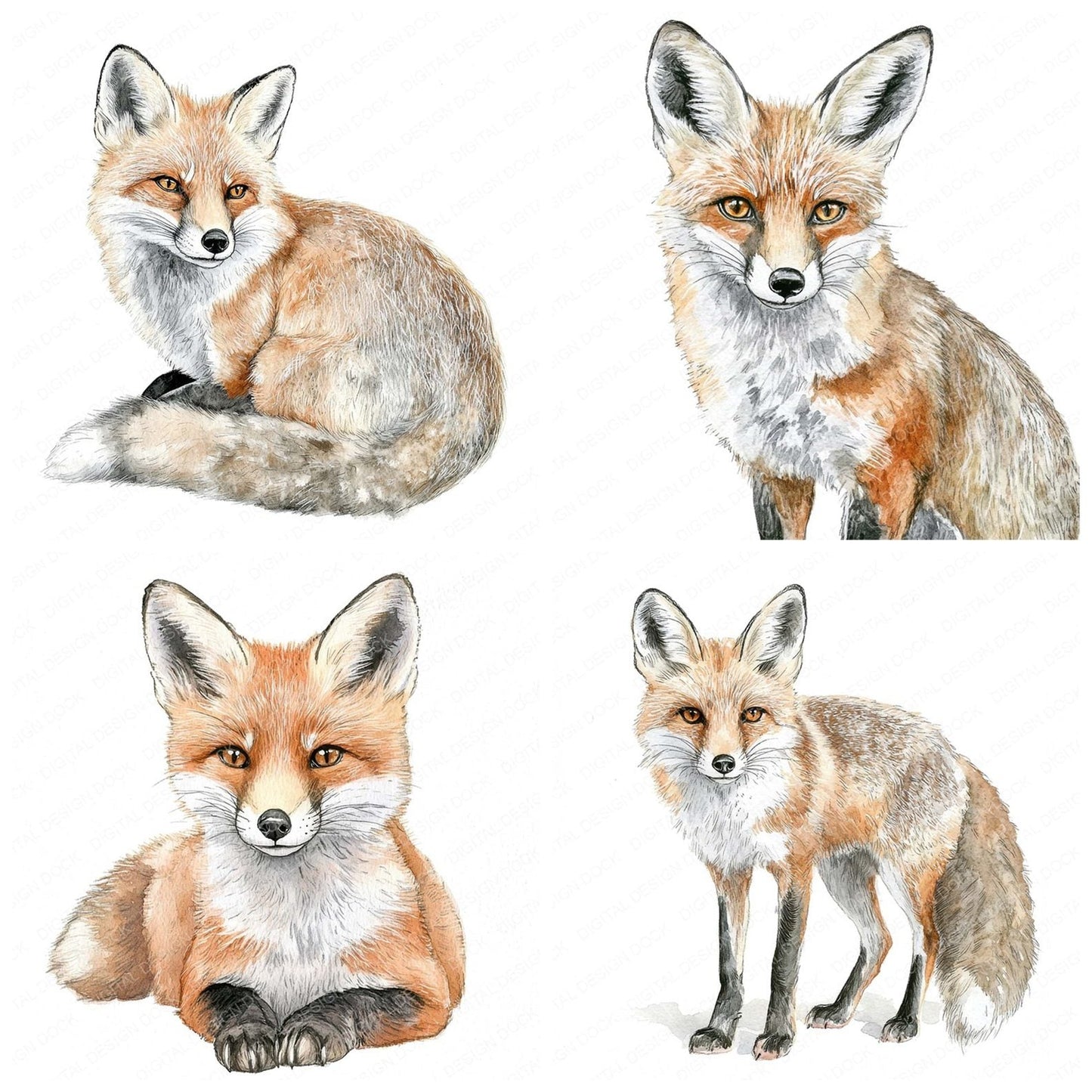 Curious Watercolour Fox Clipart Set (DDD005055)