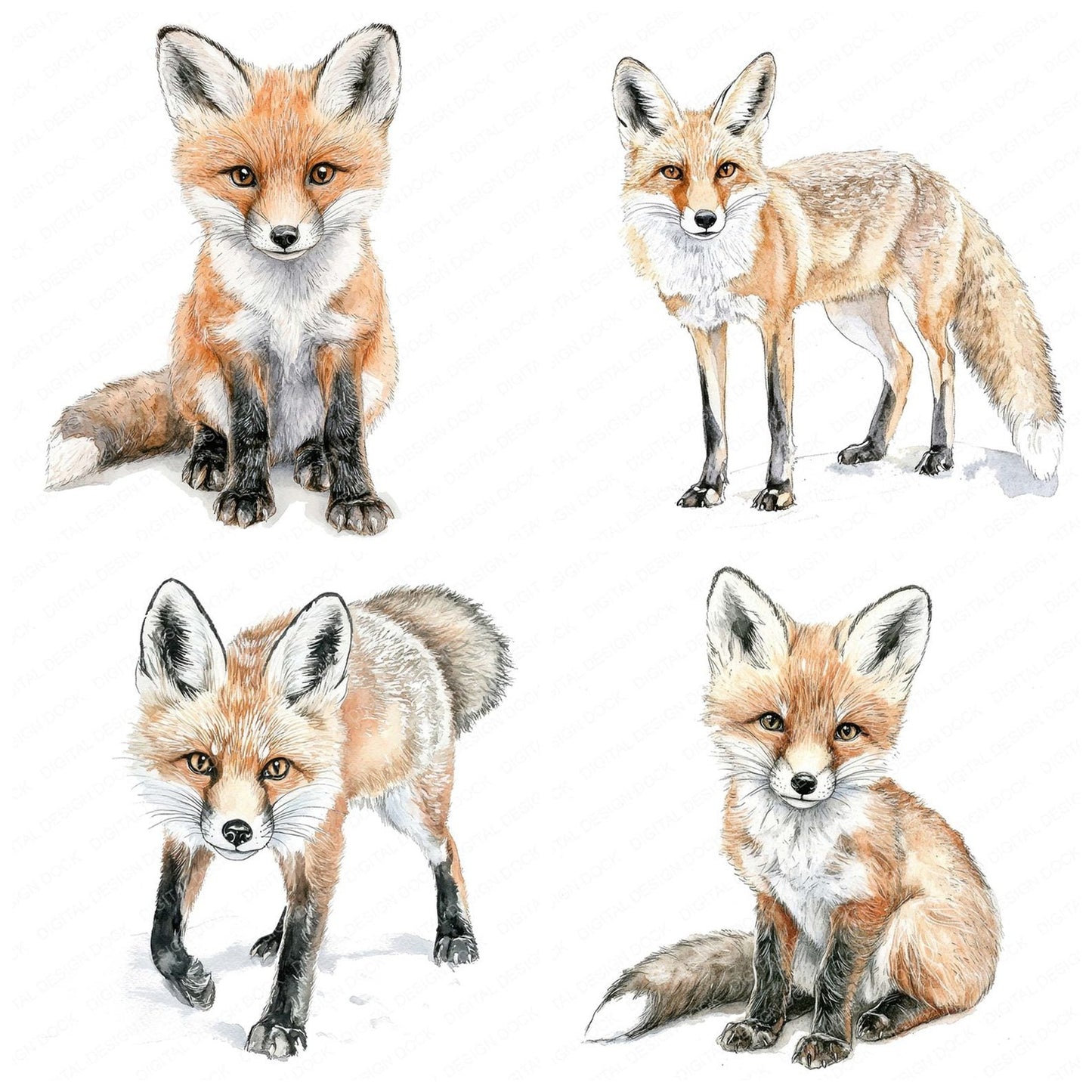 Curious Watercolour Fox Clipart Set (DDD005055)
