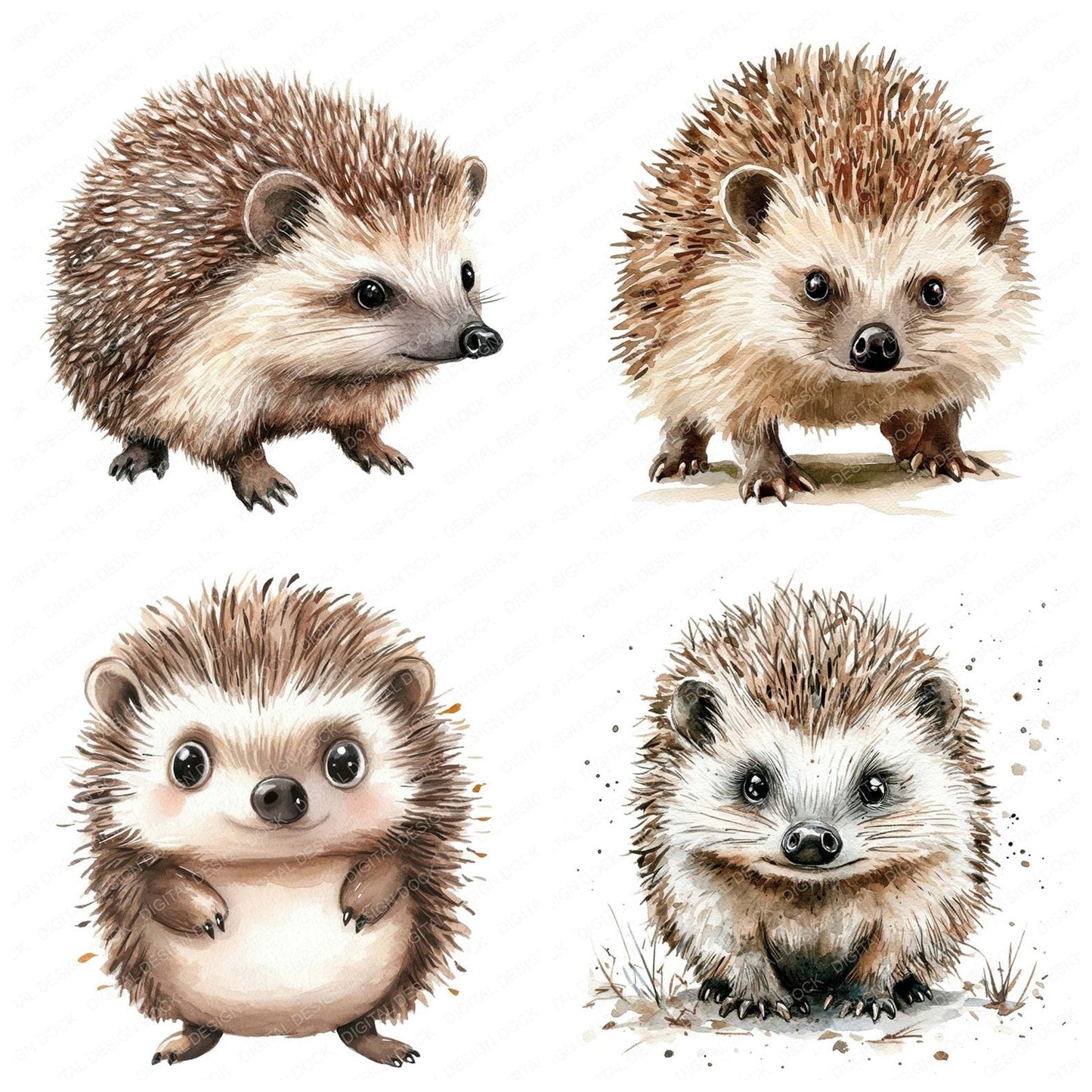 Curious Watercolour Hedgehog Clipart Set (DDD005056)