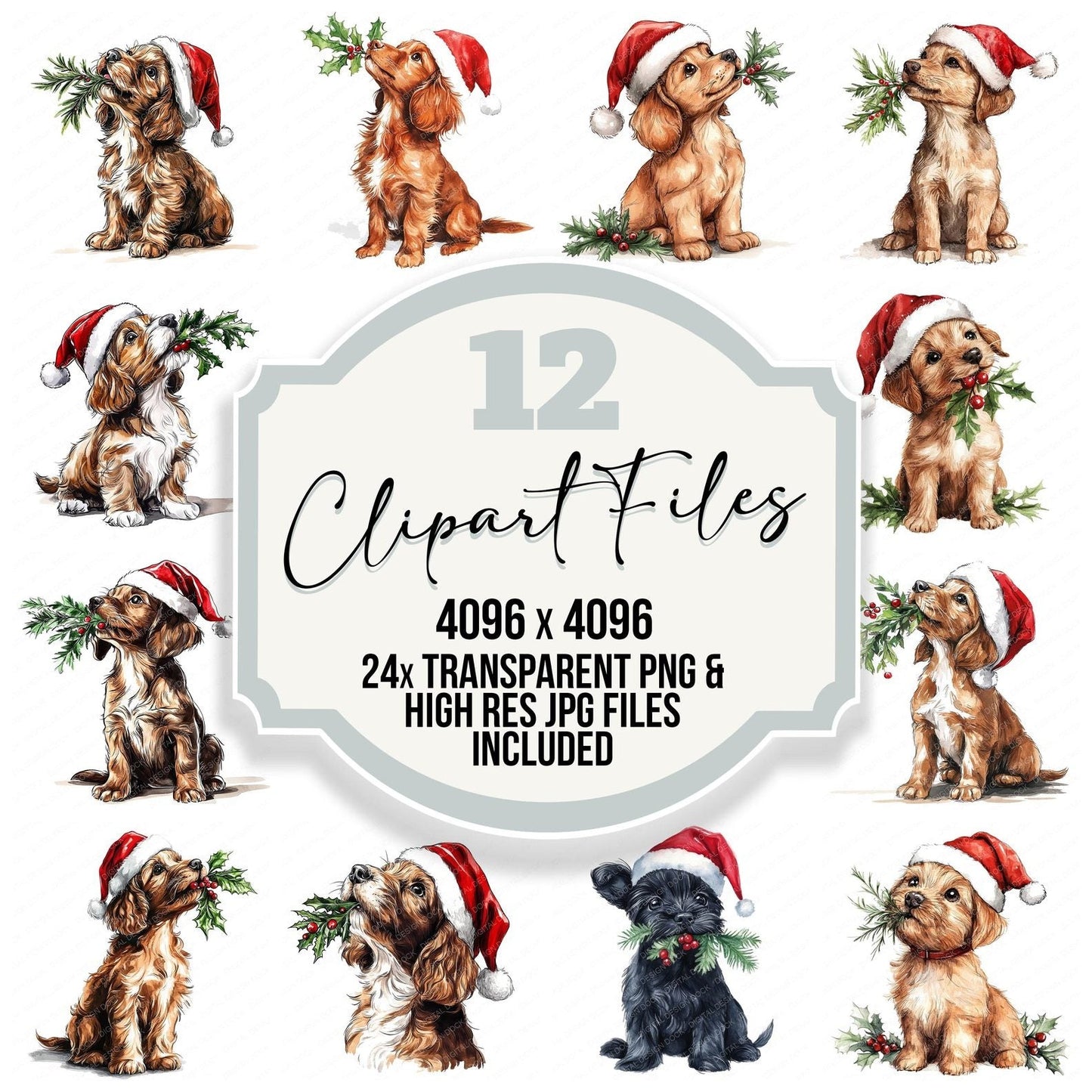 Cute Christmas Dog with Hat on Clipart Set (DDD005063)