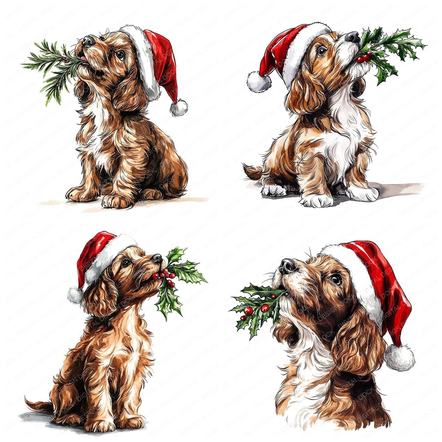 Cute Christmas Dog with Hat on Clipart Set (DDD005063)