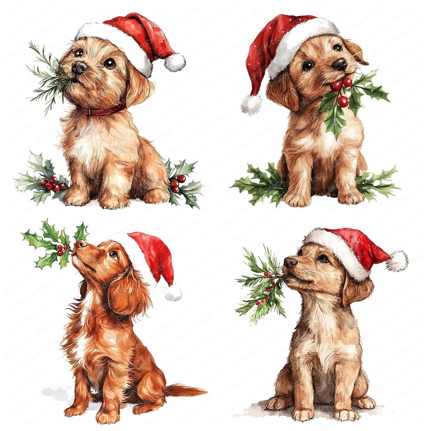 Cute Christmas Dog with Hat on Clipart Set (DDD005063)