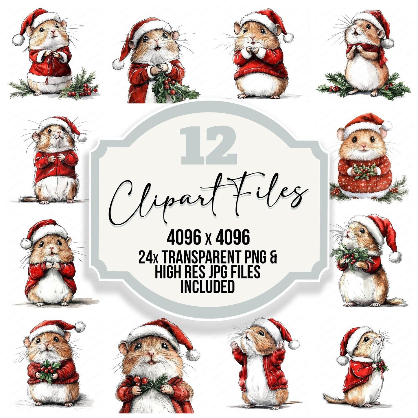 Cute Christmas Hamster Clipart Set (DDD005064)