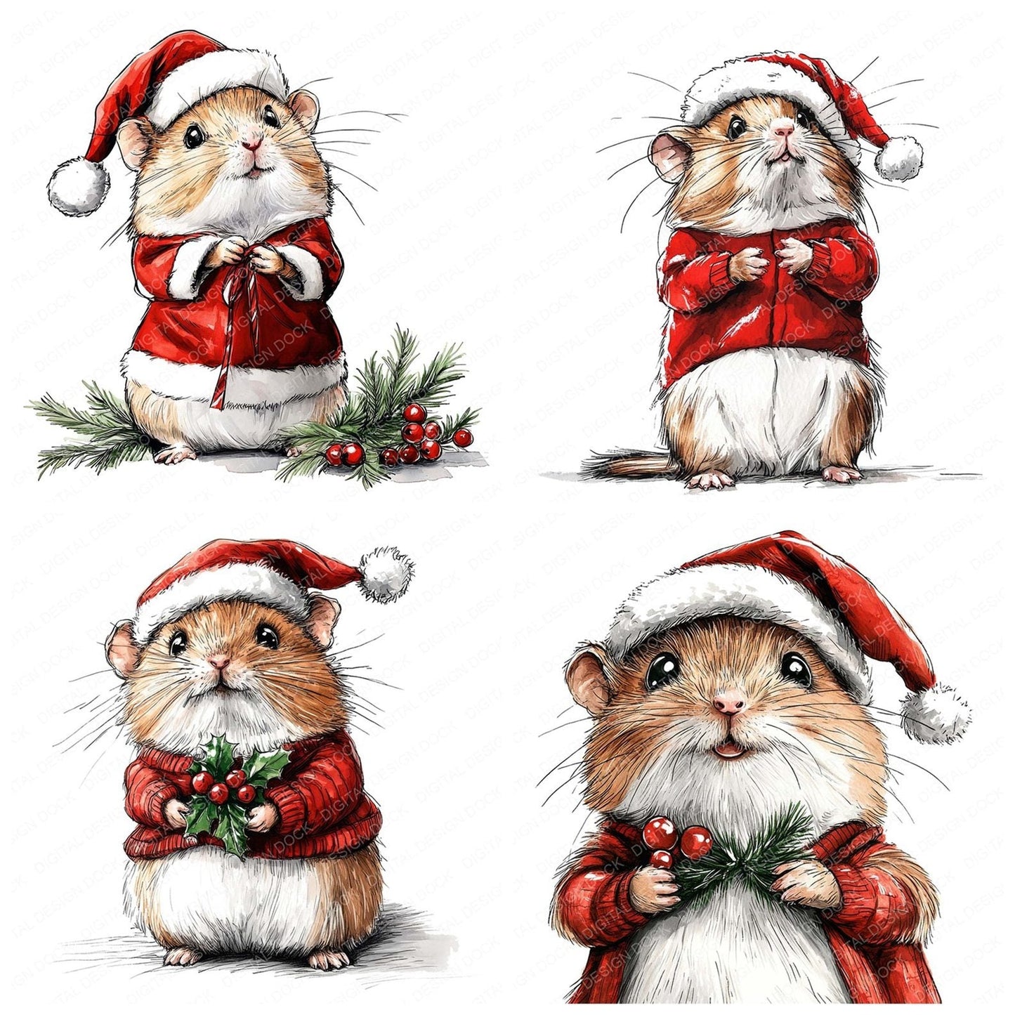 Cute Christmas Hamster Clipart Set (DDD005064)