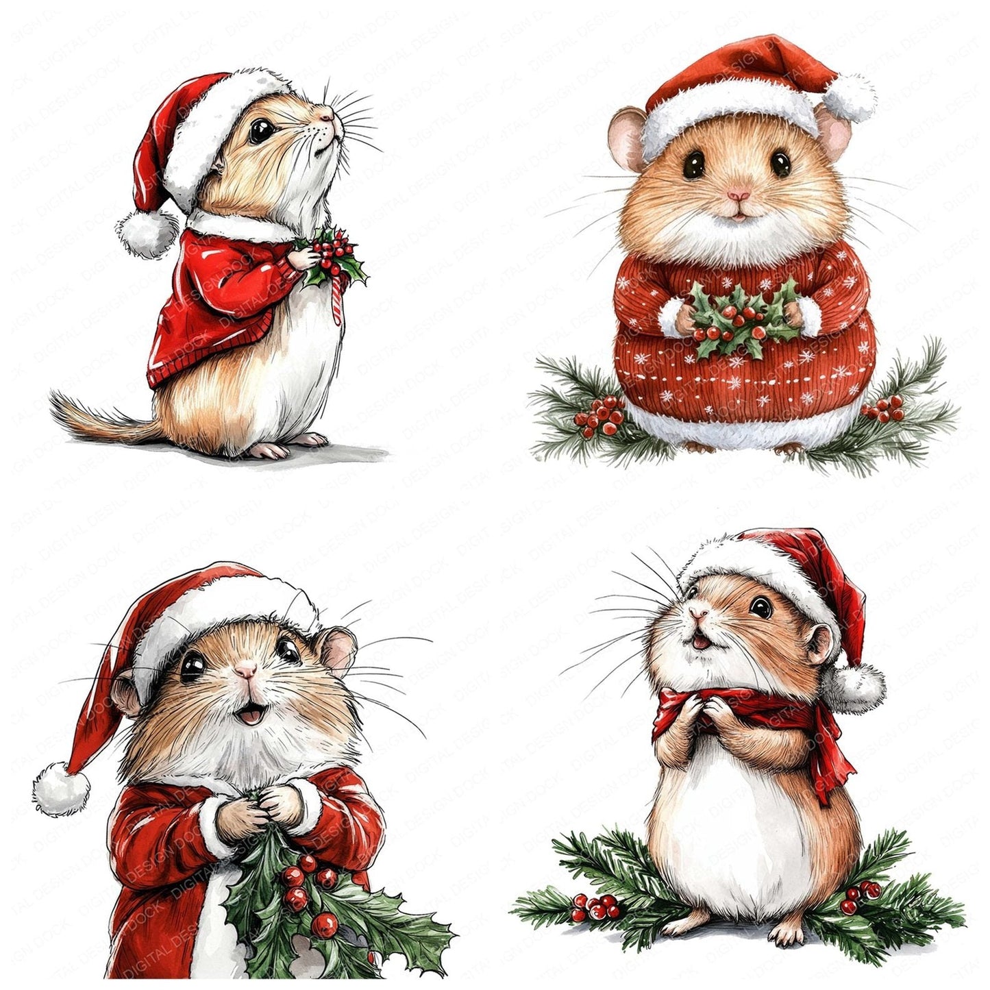 Cute Christmas Hamster Clipart Set (DDD005064)