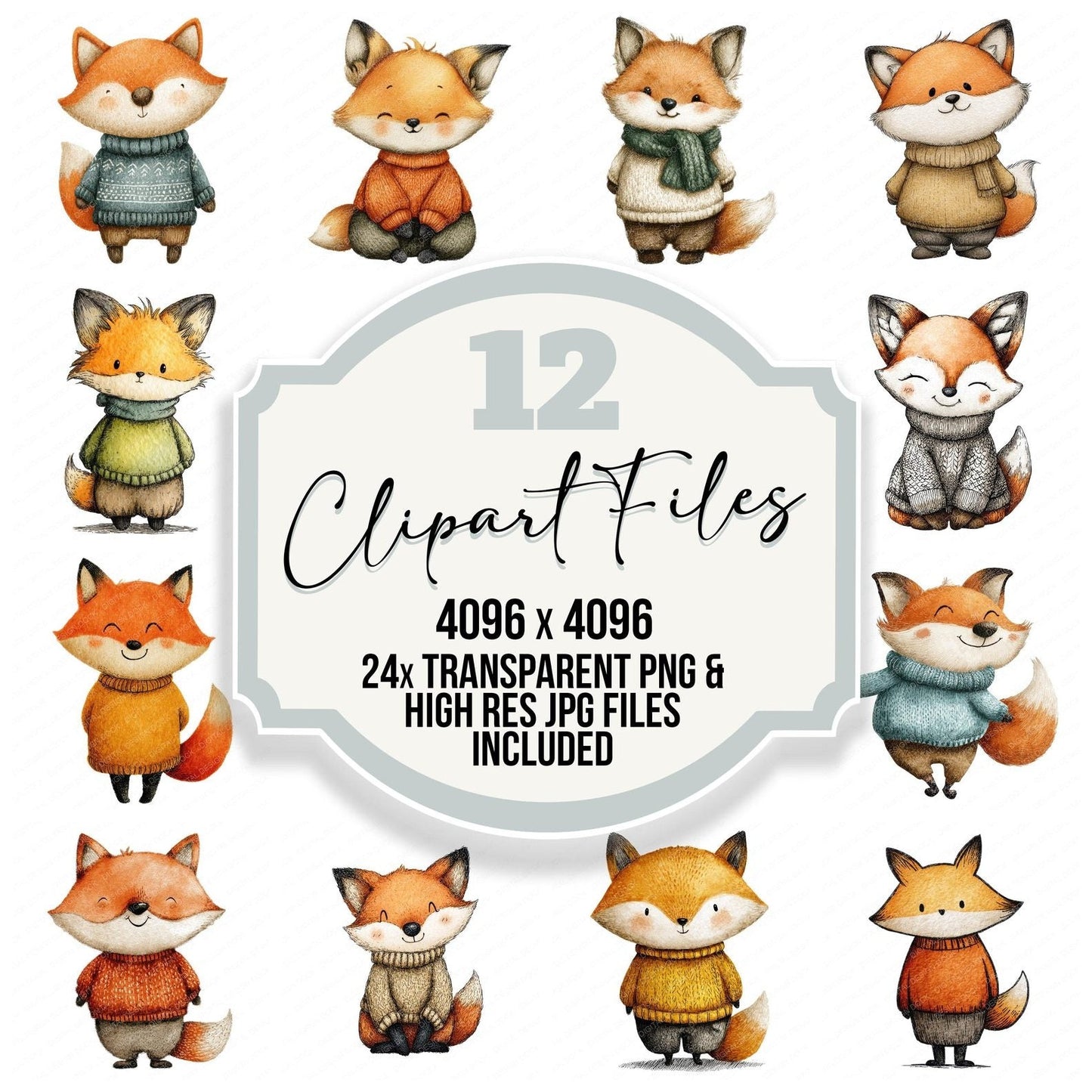 Cute Fox In Wool Jumper Clipart Set (DDD005066)