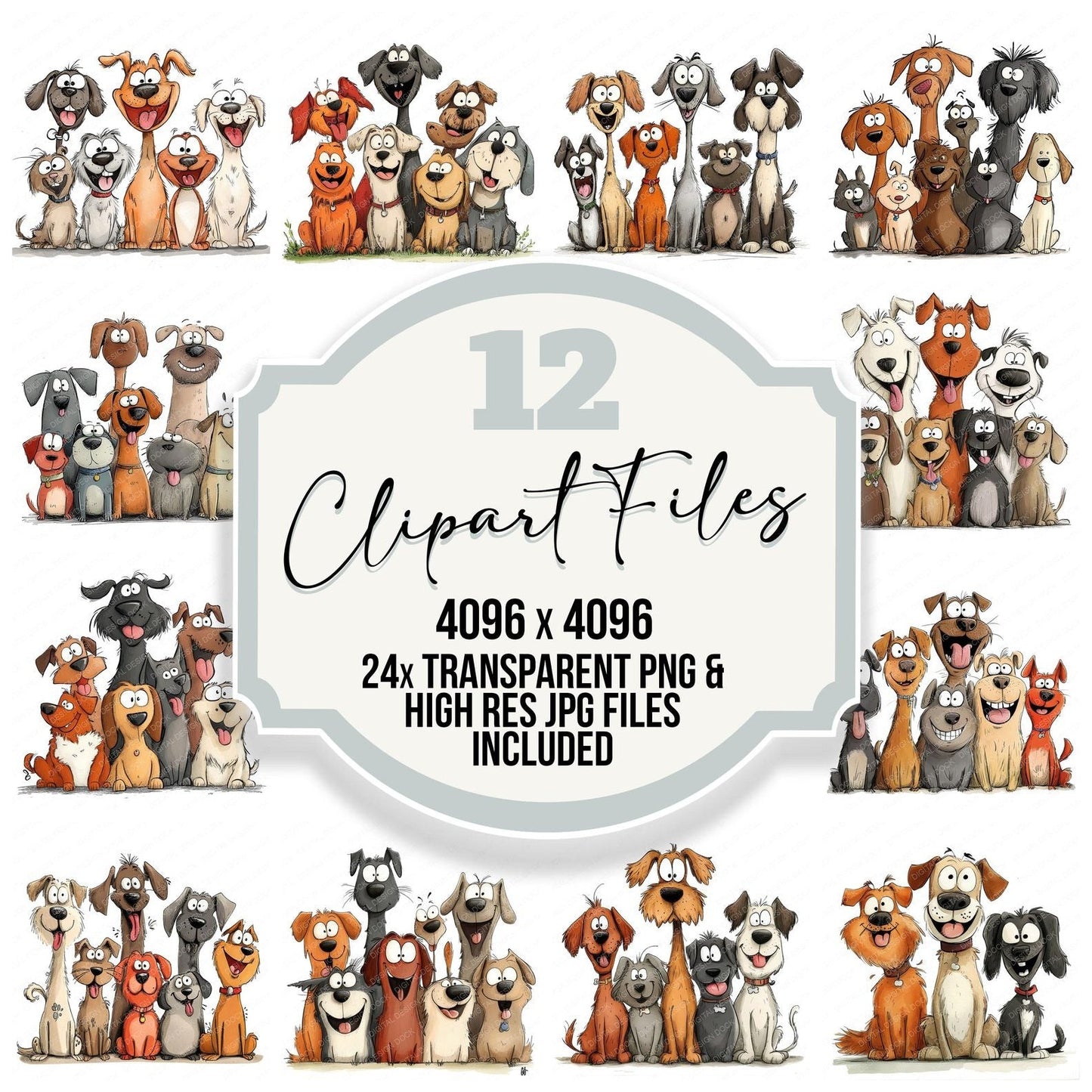 Cute Group of Funny Dogs Clipart Set (DDD005067)