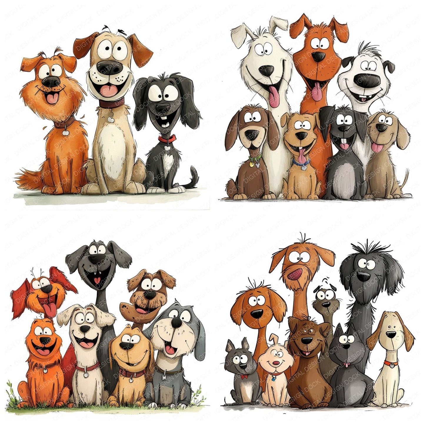 Cute Group of Funny Dogs Clipart Set (DDD005067)