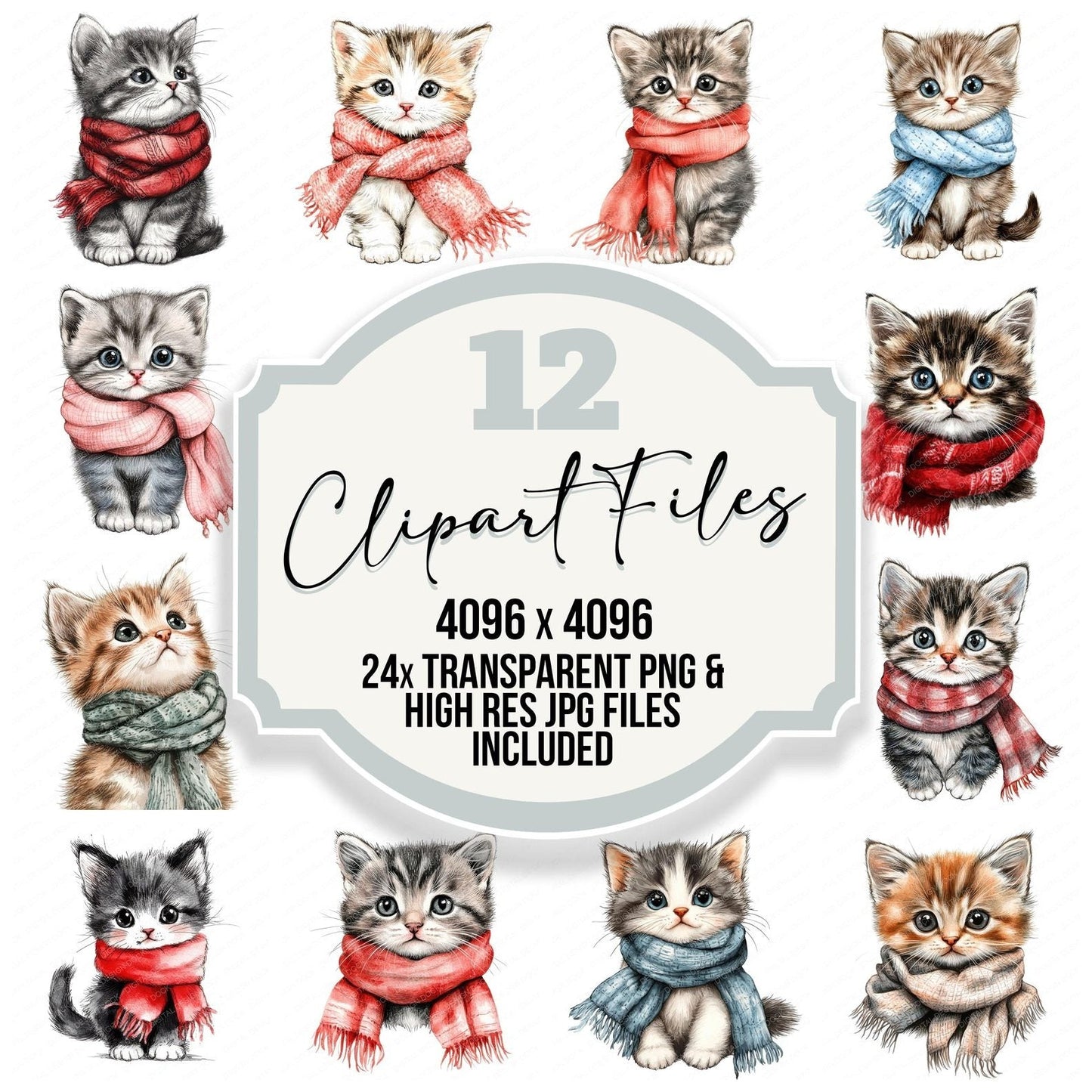 Cute Kitten with Scarf Clipart Set (DDD005069)