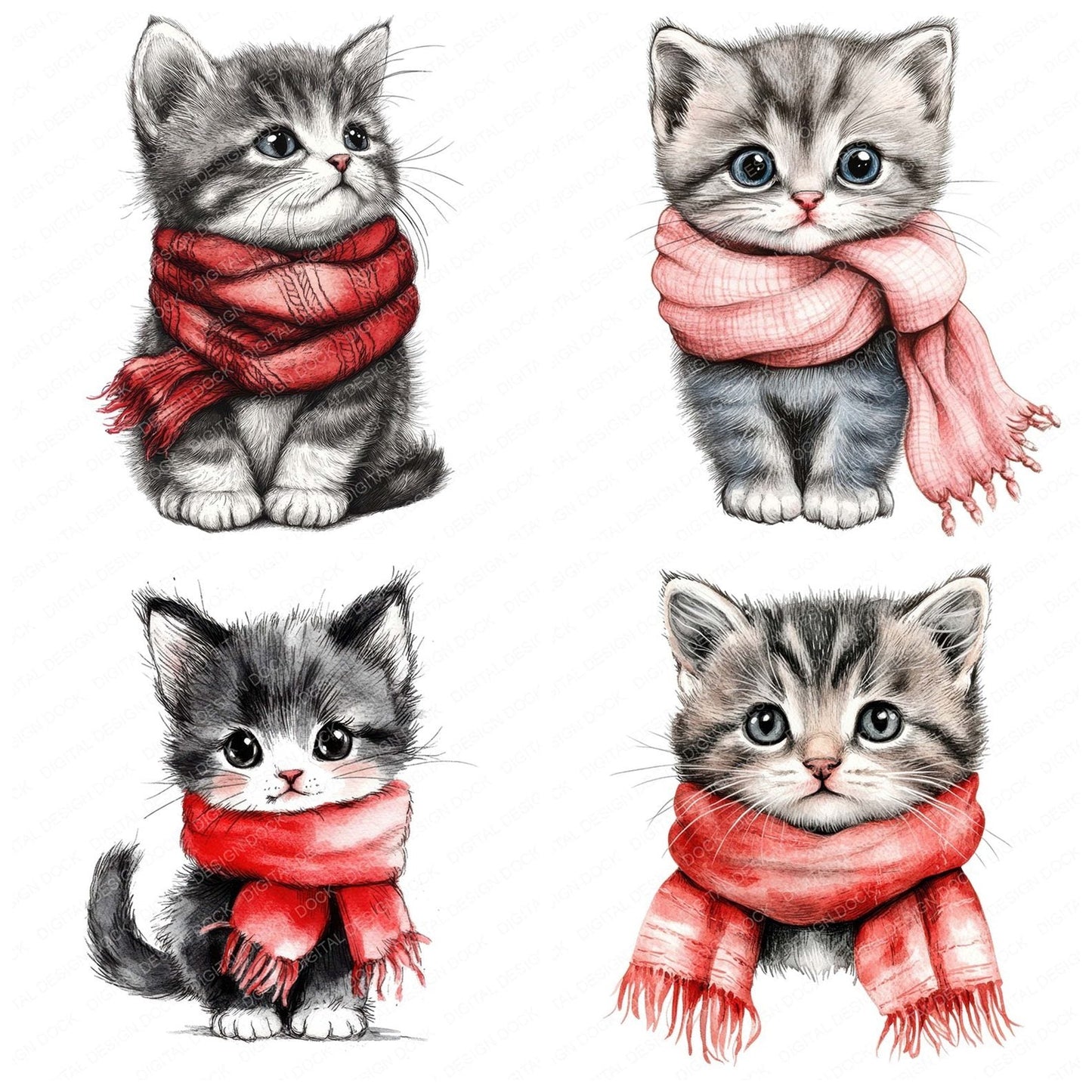 Cute Kitten with Scarf Clipart Set (DDD005069)