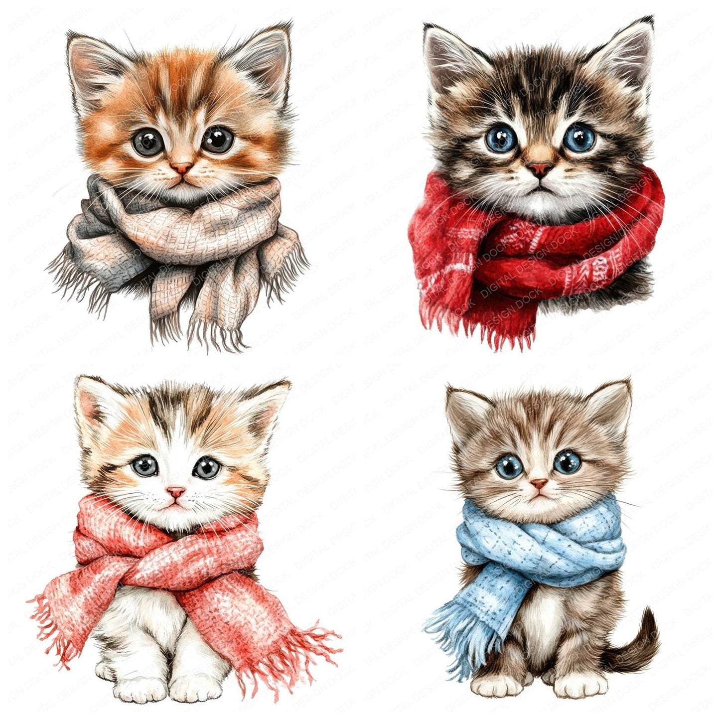 Cute Kitten with Scarf Clipart Set (DDD005069)