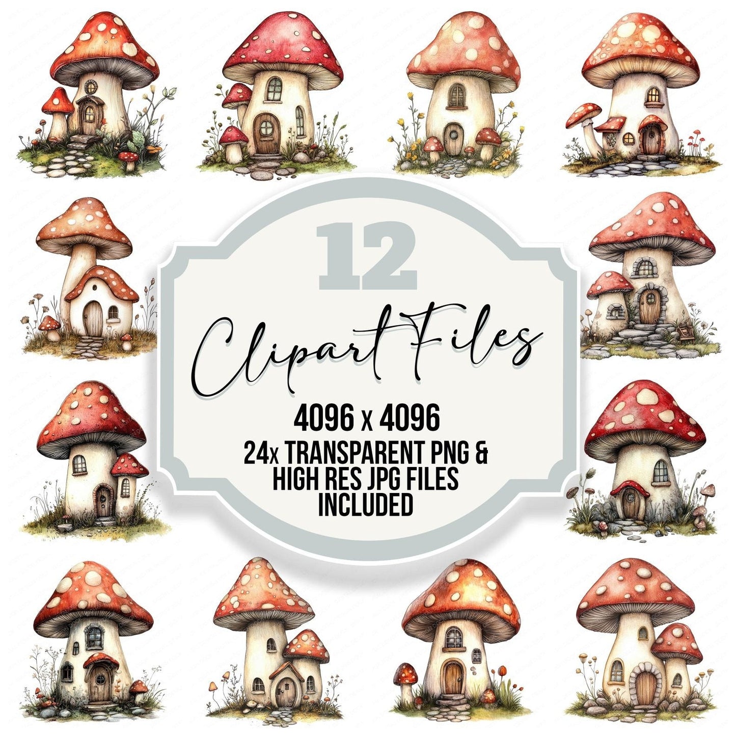 Cute Mushroom House Clipart Set (DDD005071)