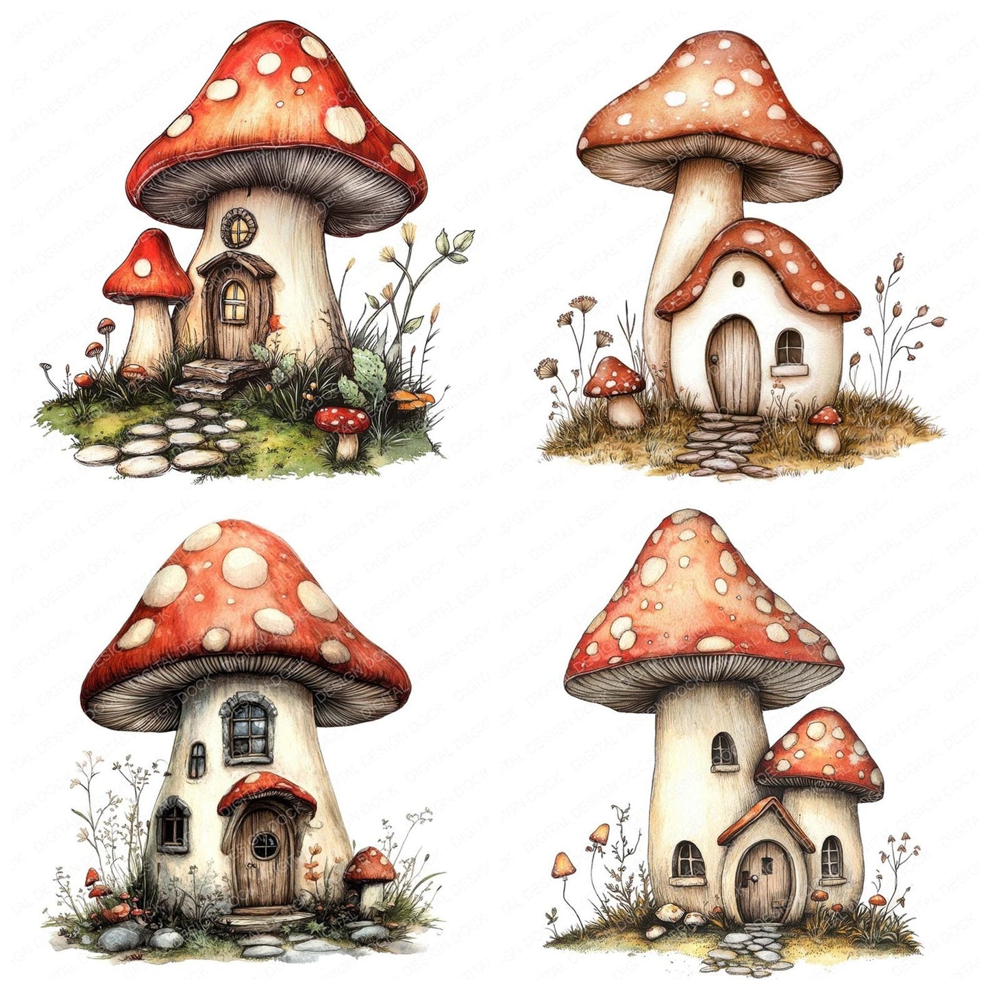Cute Mushroom House Clipart Set (DDD005071)