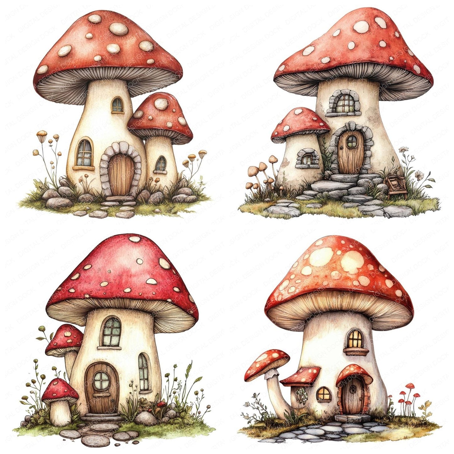 Cute Mushroom House Clipart Set (DDD005071)