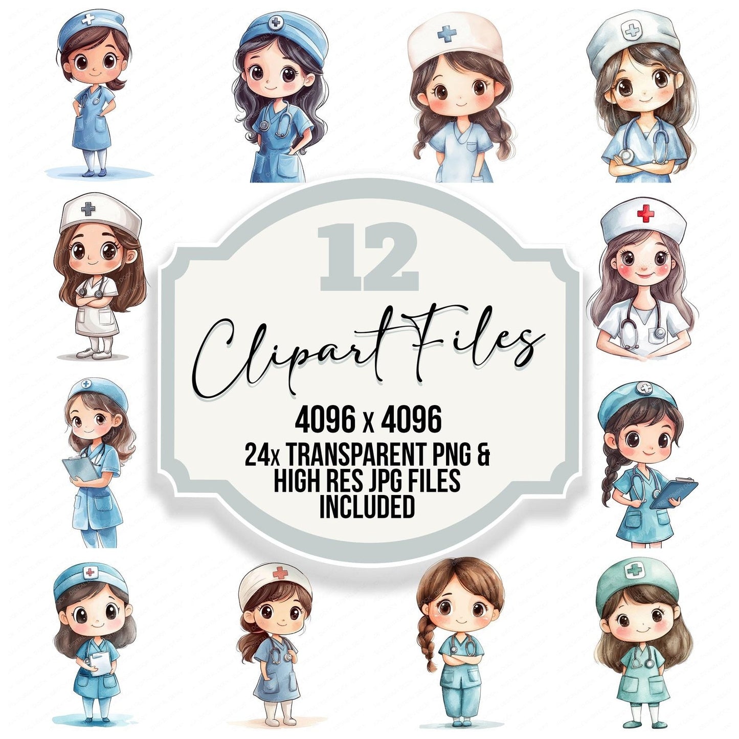 Cute Nurse Character Clipart Set (DDD005072)