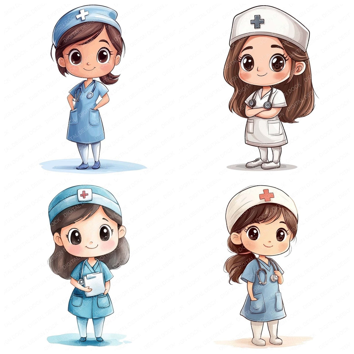 Cute Nurse Character Clipart Set (DDD005072)