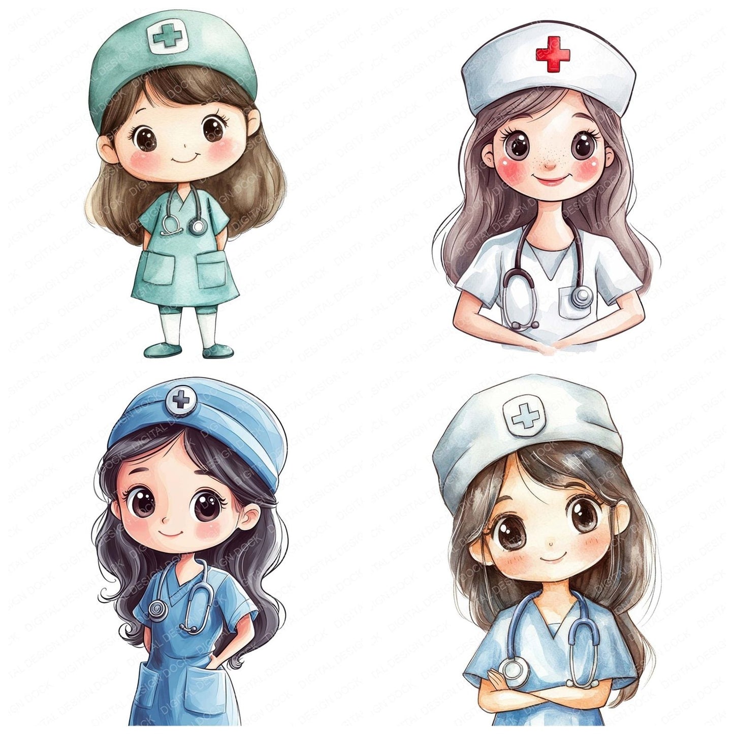 Cute Nurse Character Clipart Set (DDD005072)