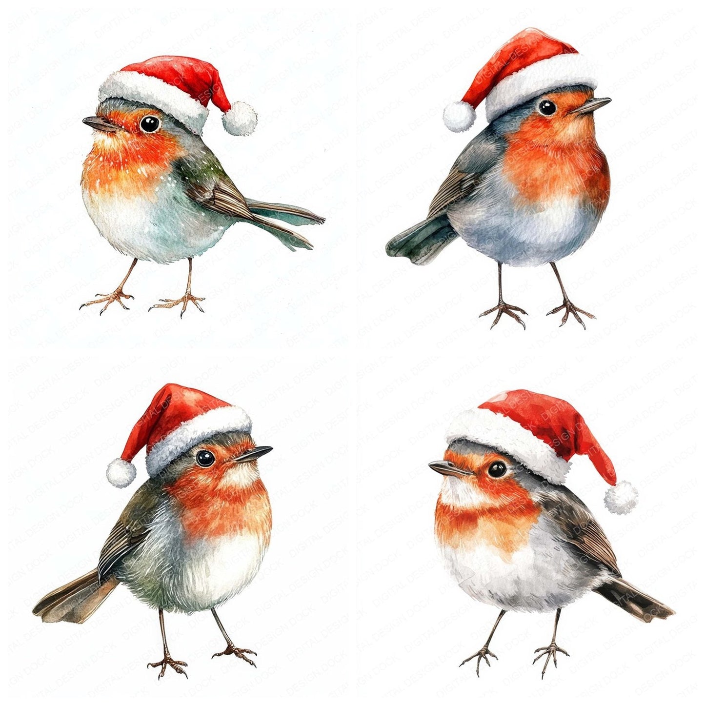 Cute Robin with Santa Hat Clipart Set (DDD005075)