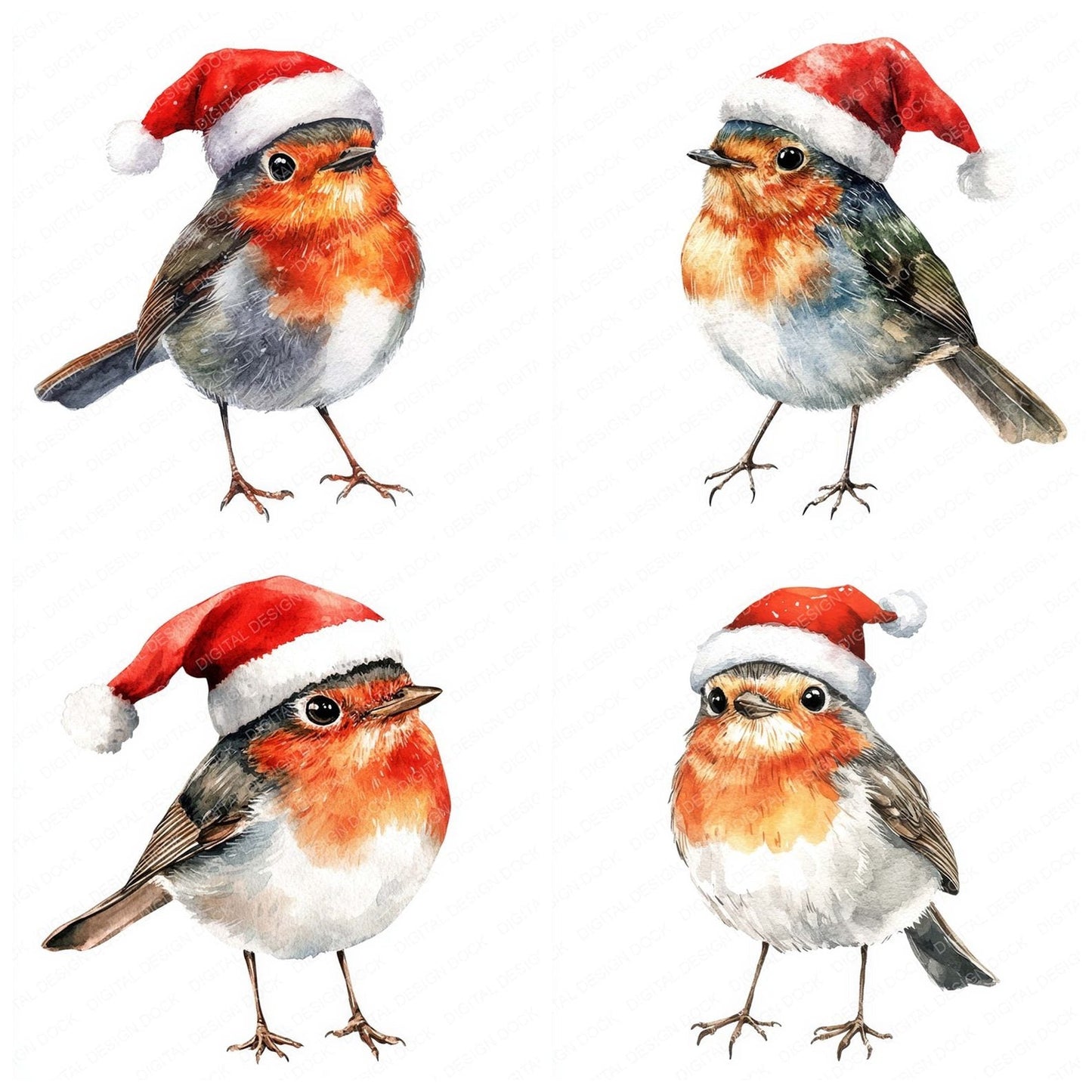 Cute Robin with Santa Hat Clipart Set (DDD005075)