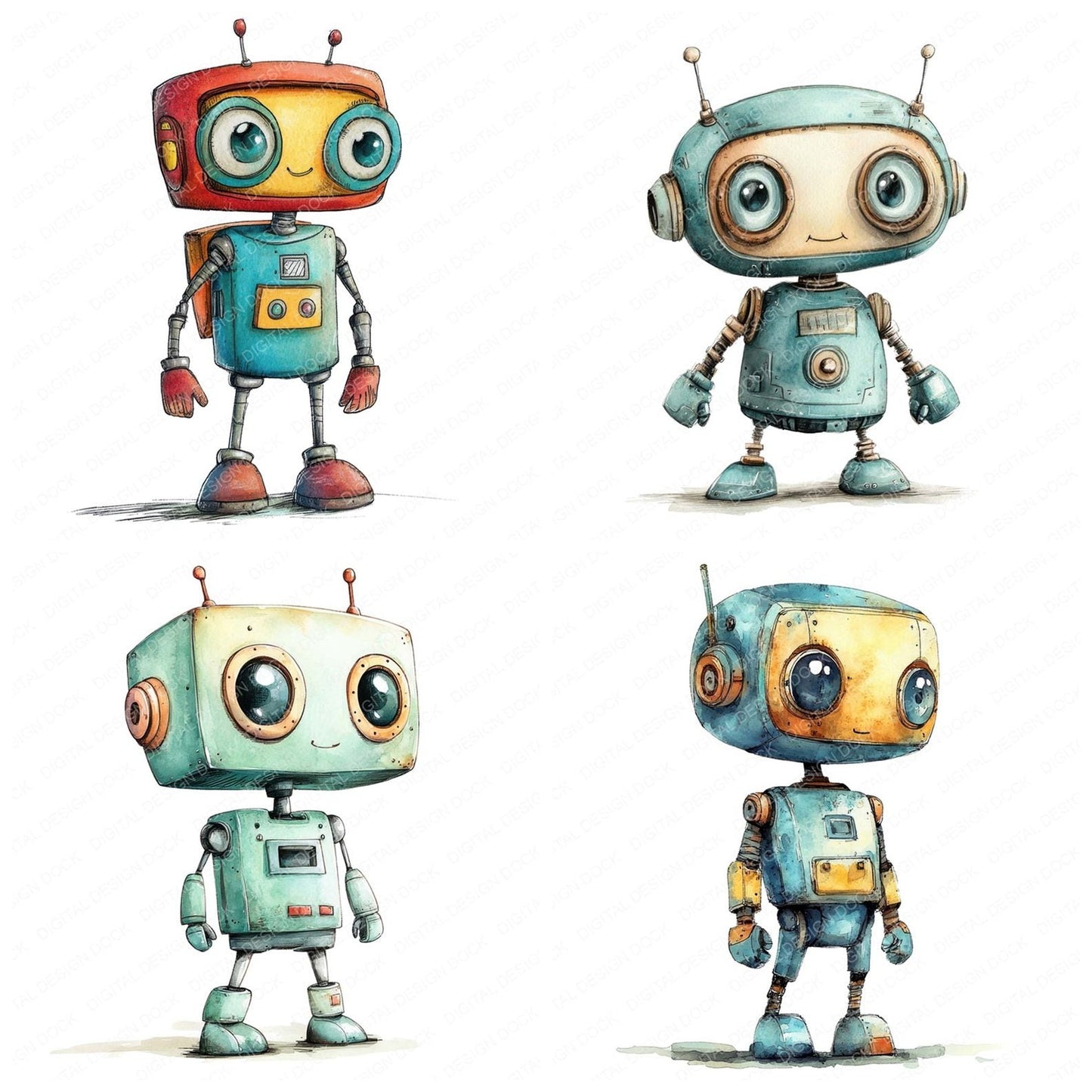 Cute Robot Boy Clipart Set (DDD005076)
