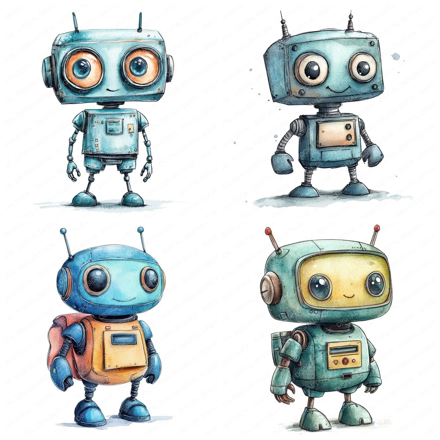 Cute Robot Boy Clipart Set (DDD005076)