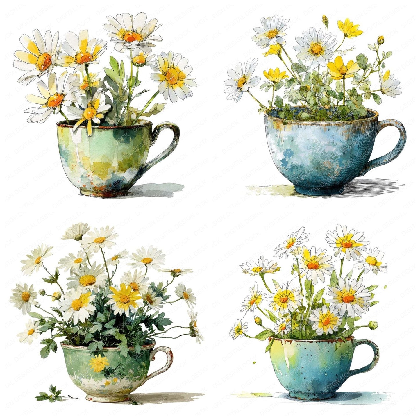 Daisy Teacup Clipart Set (DDD005086)
