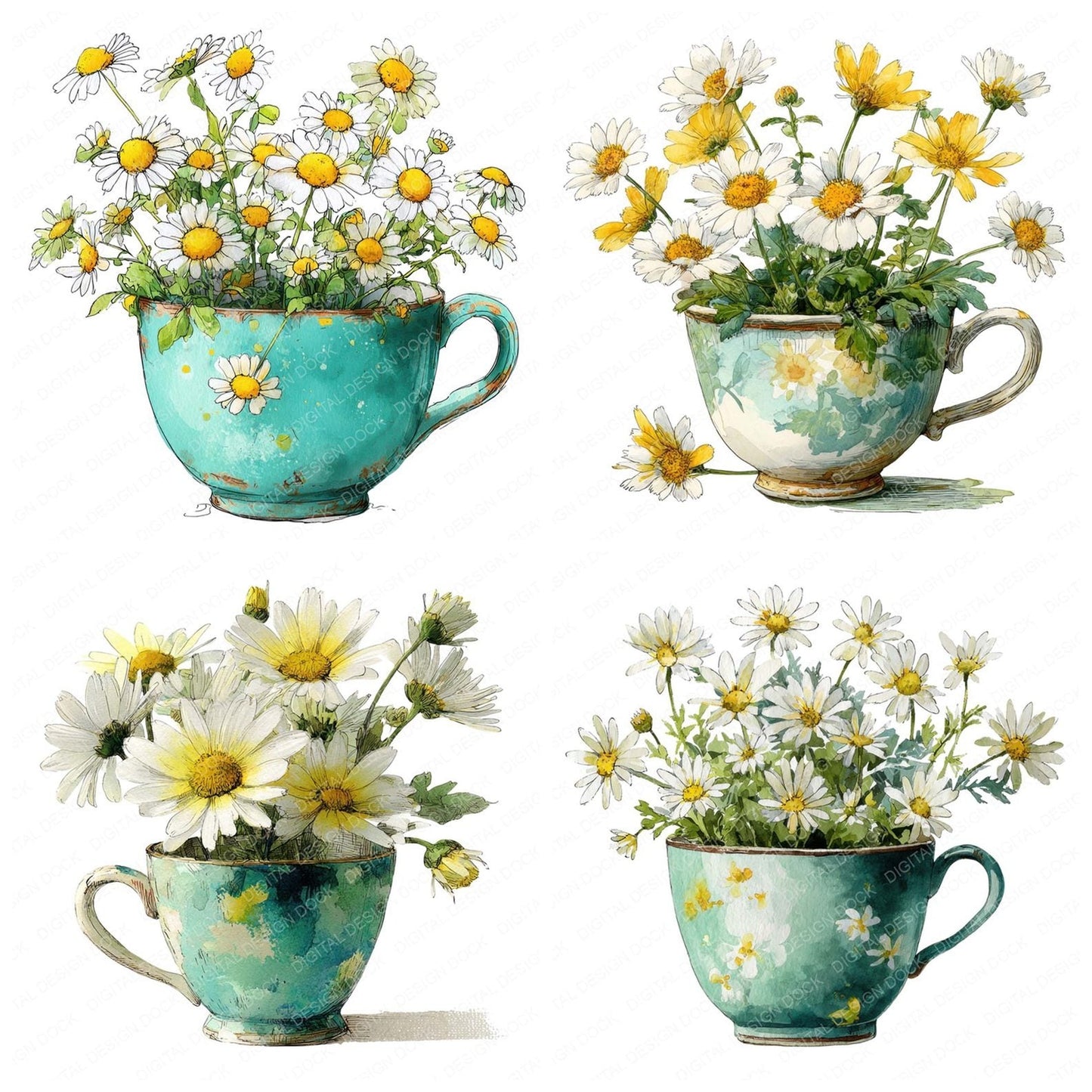 Daisy Teacup Clipart Set (DDD005086)