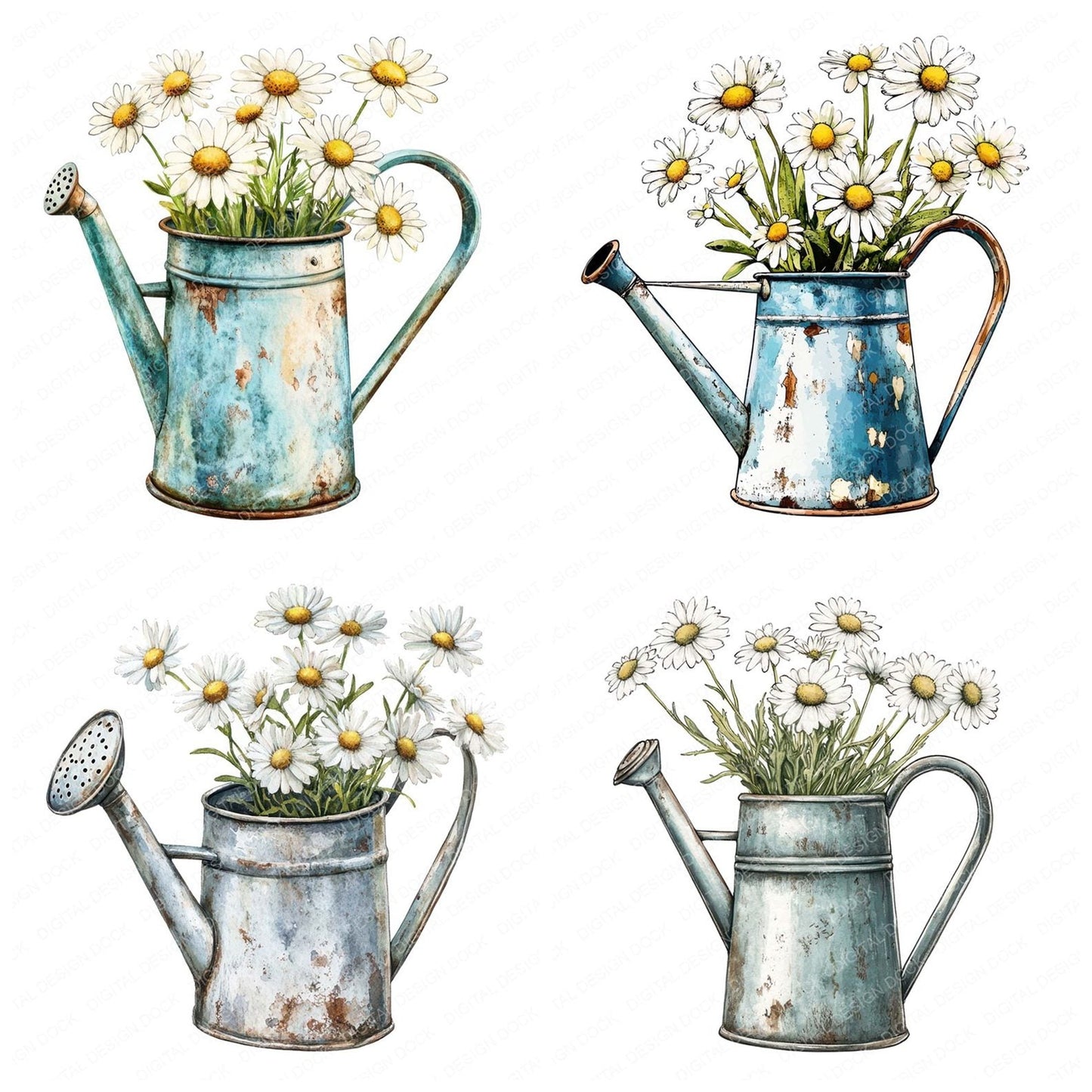 Daisy Watering Can Clipart Set (DDD005087)