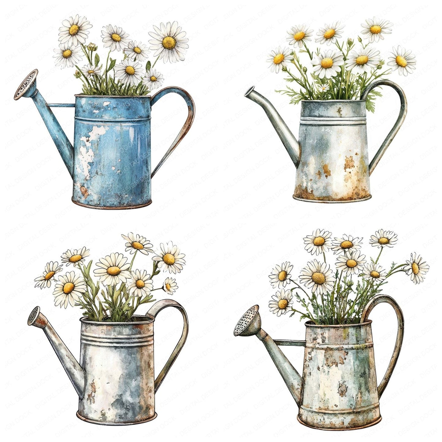 Daisy Watering Can Clipart Set (DDD005087)