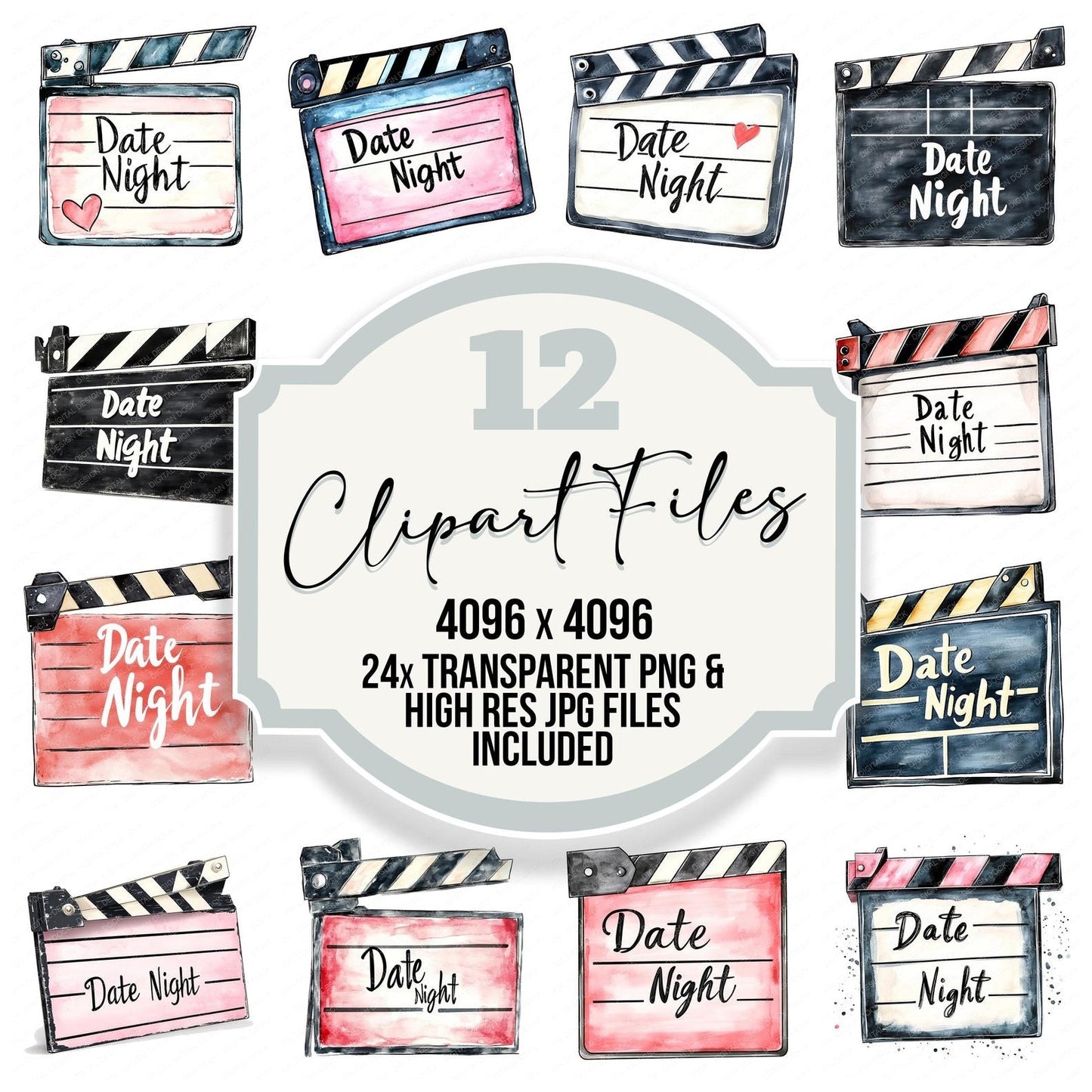 Date Night Film Clapperboard Clipart Set (DDD005094)