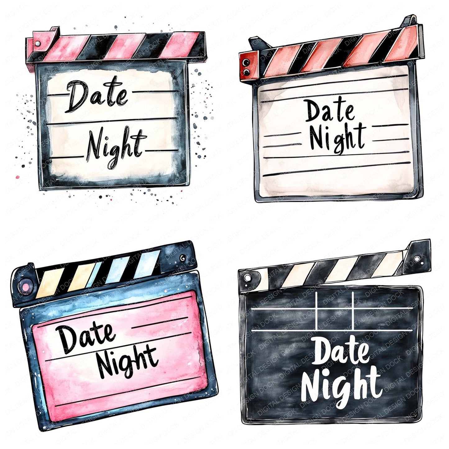 Date Night Film Clapperboard Clipart Set (DDD005094)