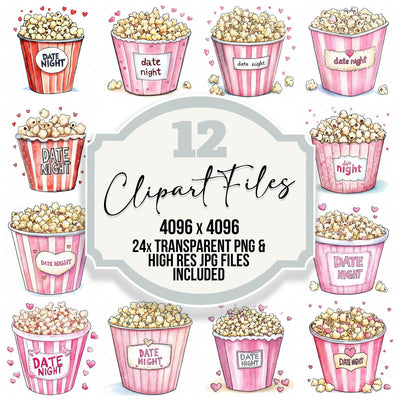 Date Night Popcorn clipart set cover showing the designs and file details