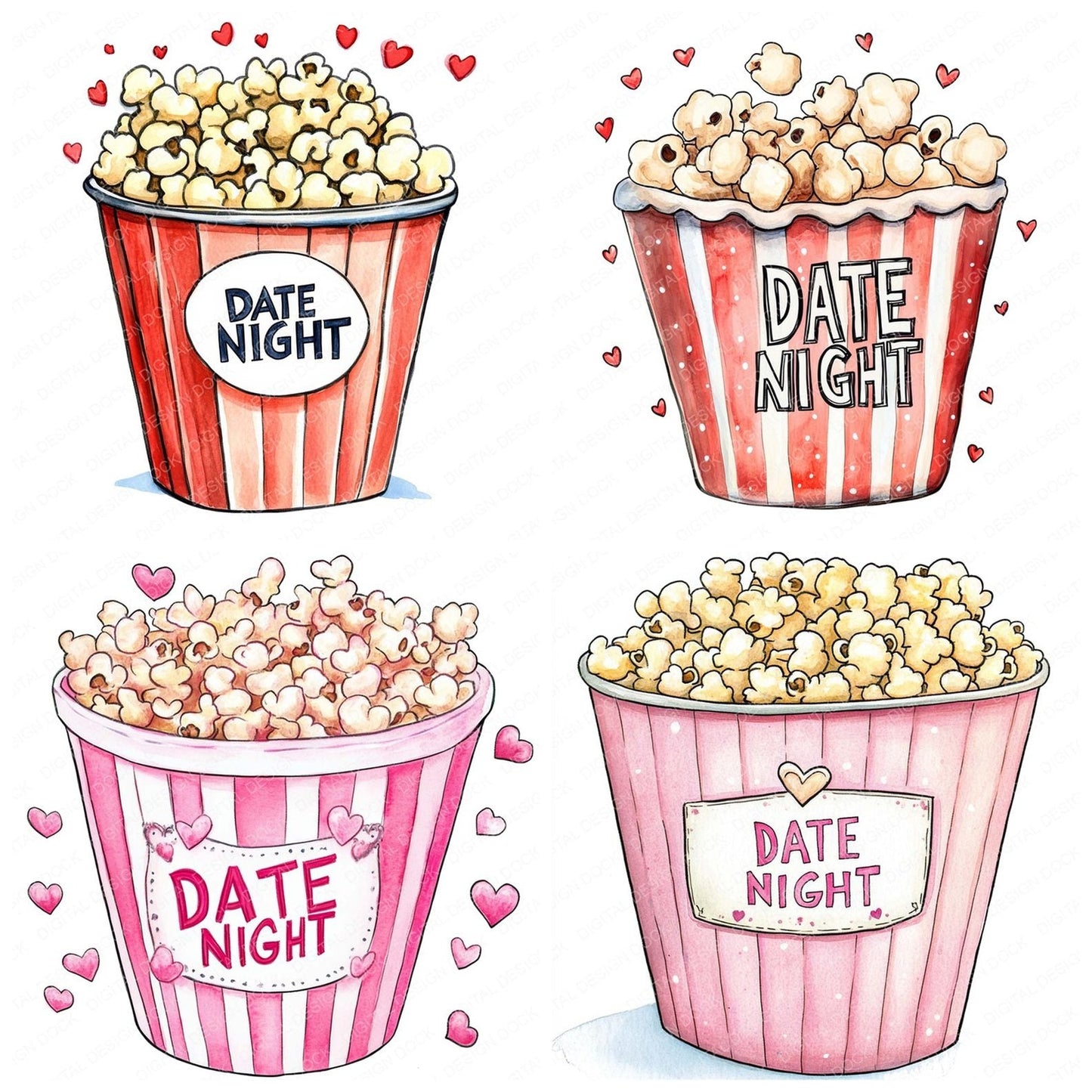 Date Night Popcorn Clipart Set (DDD005095)