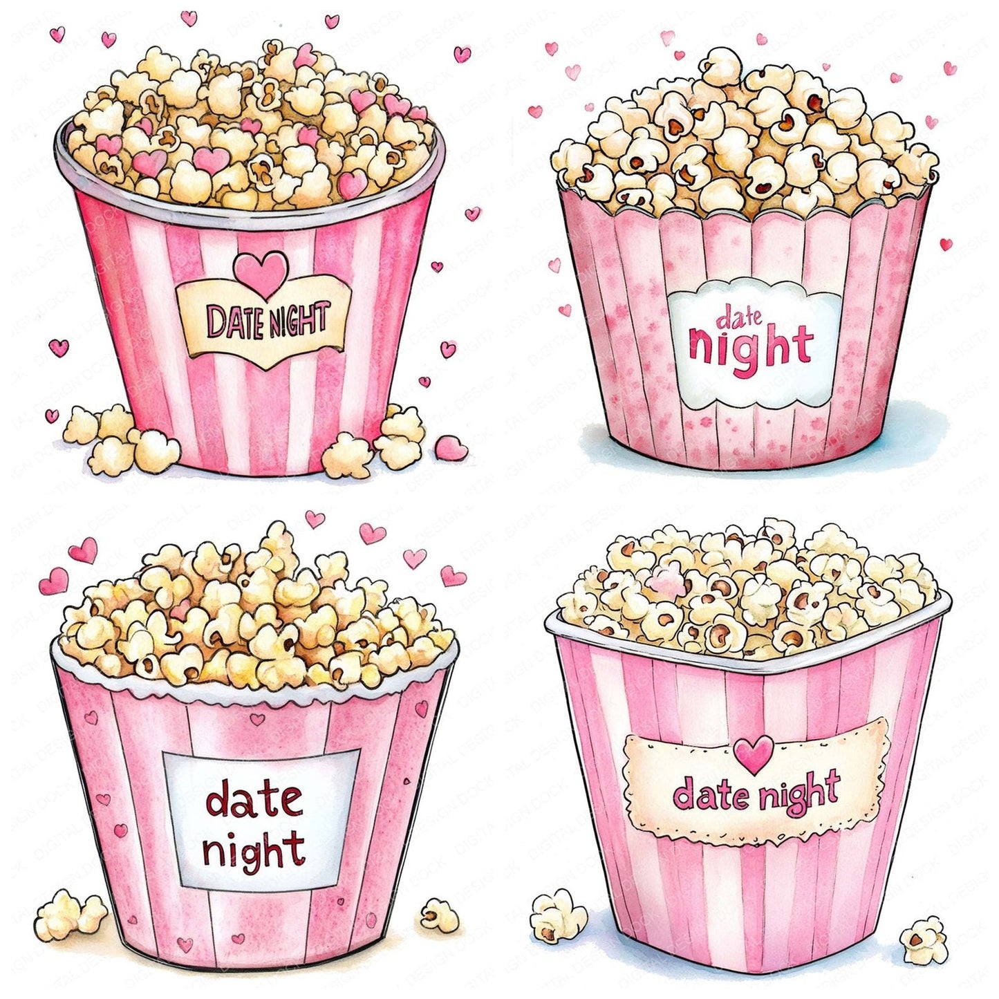 Date Night Popcorn Clipart Set (DDD005095)