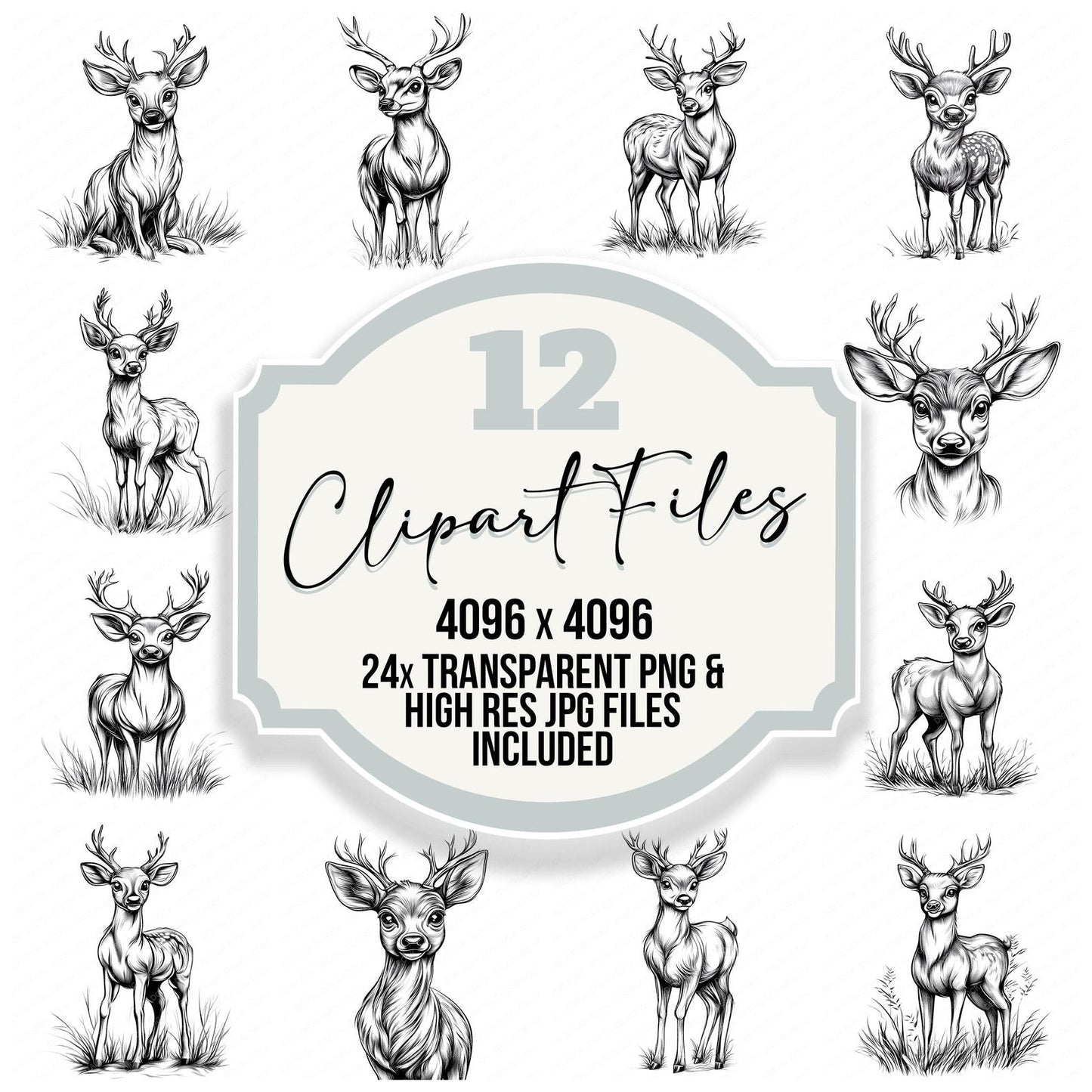 Deer Colouring Page Clipart Set (DDD005101)