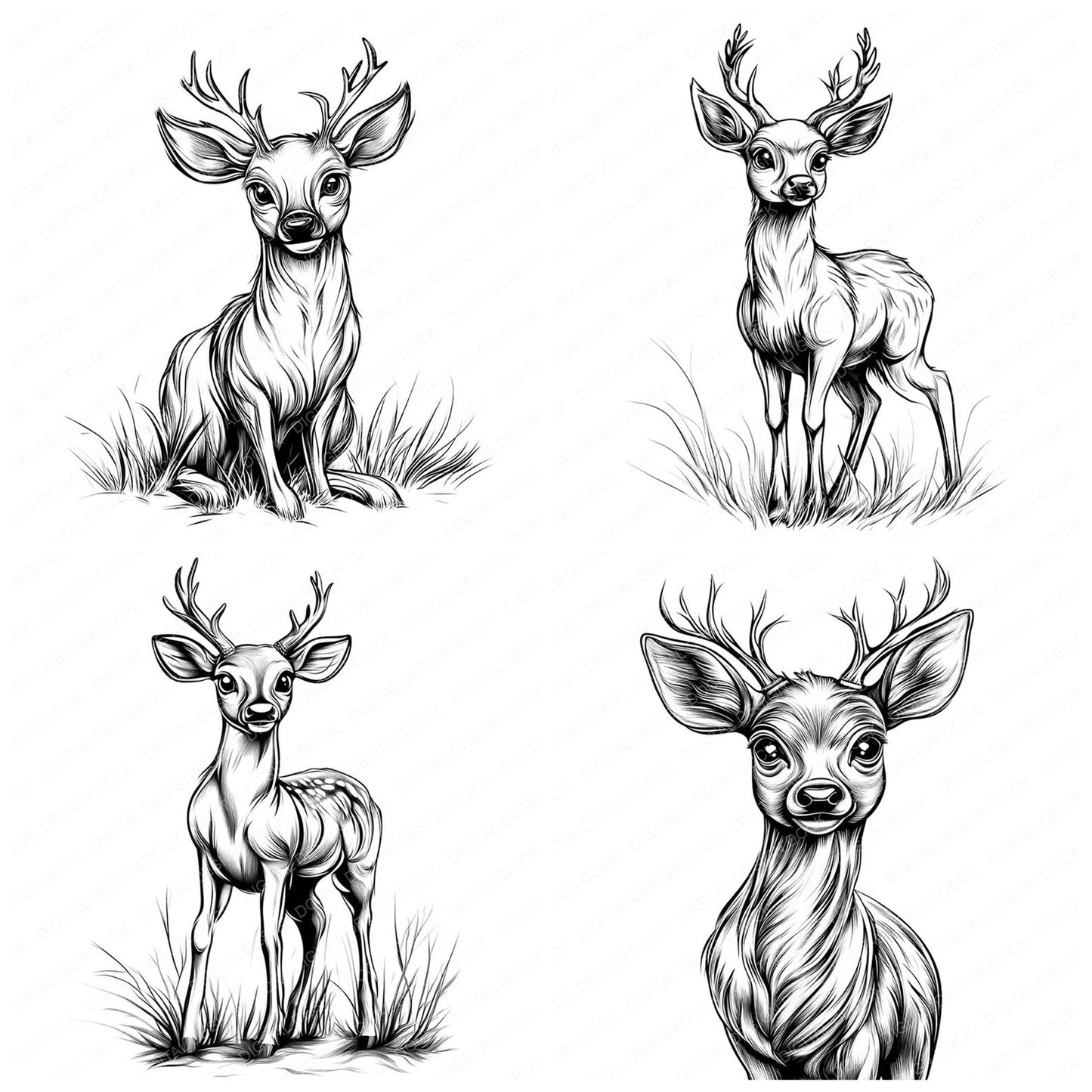 Deer Colouring Page Clipart Set (DDD005101)