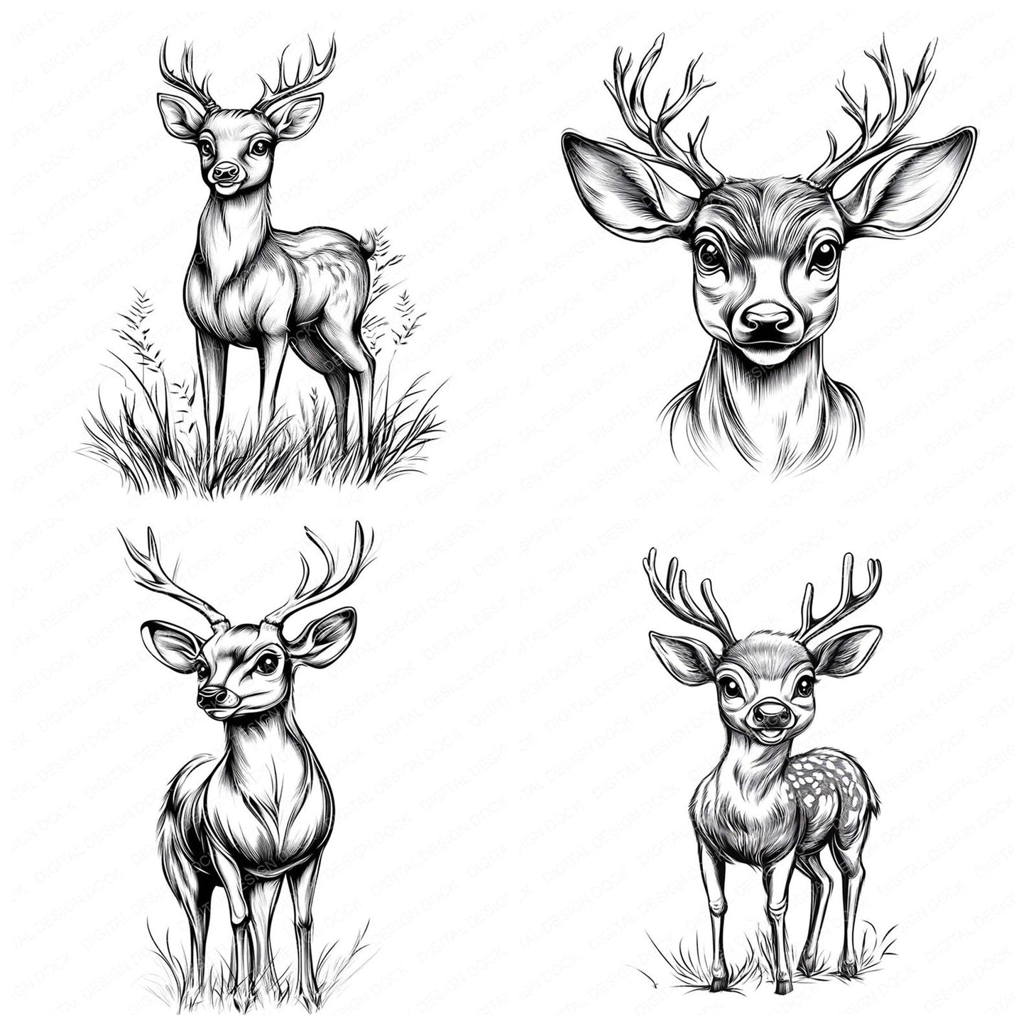 Deer Colouring Page Clipart Set (DDD005101)