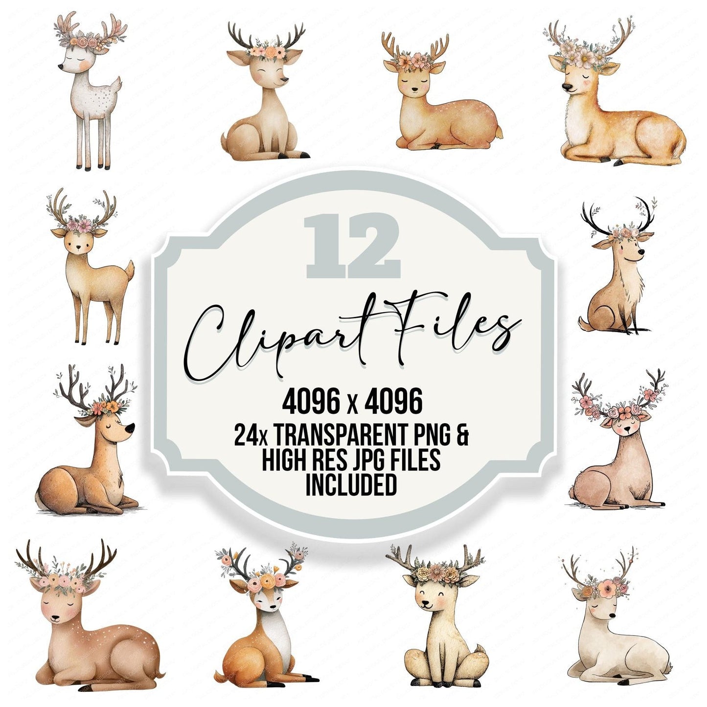 Deer Wearing Flower Crown Clipart Set (DDD005102)