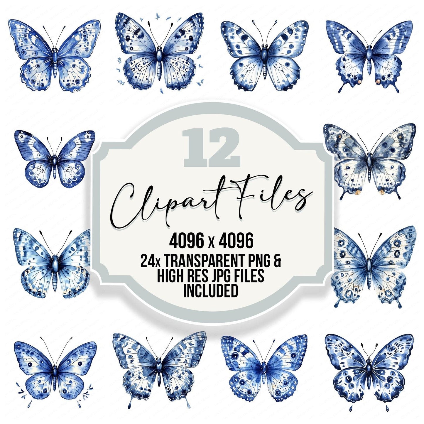 Delft Blue Design Butterfly Clipart Set (DDD005104)