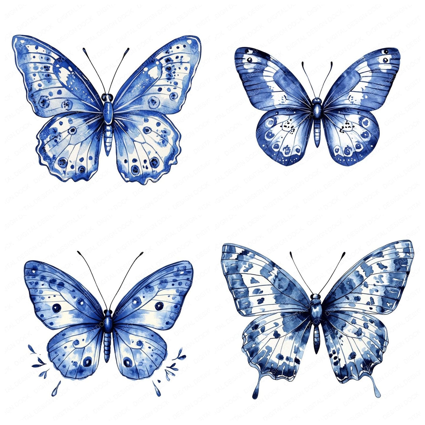 Delft Blue Design Butterfly Clipart Set (DDD005104)