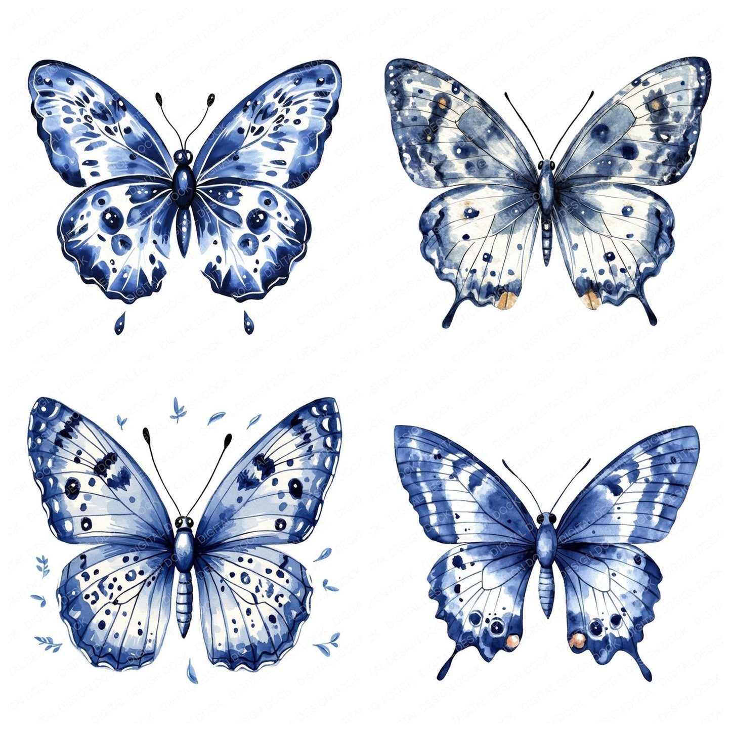 Delft Blue Design Butterfly Clipart Set (DDD005104)