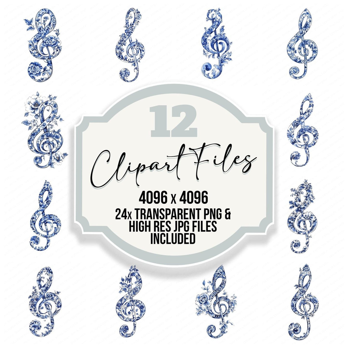 Delft Blue Music Clef Clipart Set (DDD005105)
