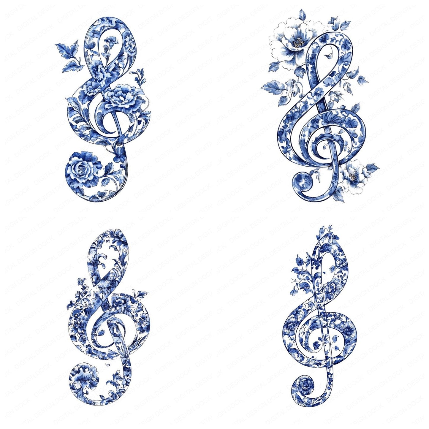 Delft Blue Music Clef Clipart Set (DDD005105)