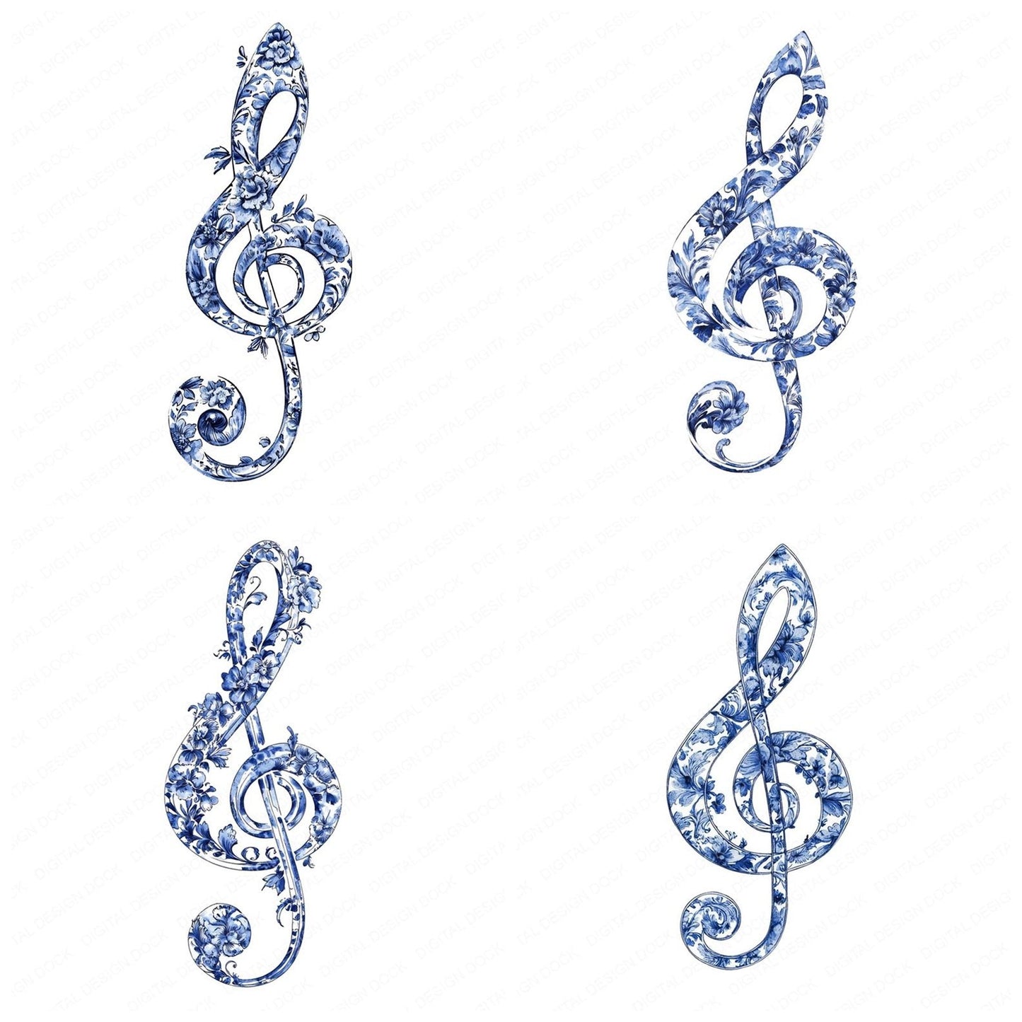 Delft Blue Music Clef Clipart Set (DDD005105)