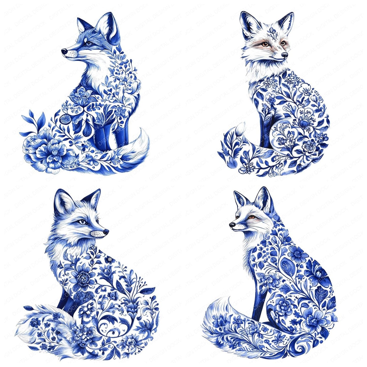 Delftware style Fox Clipart Set (DDD005106)